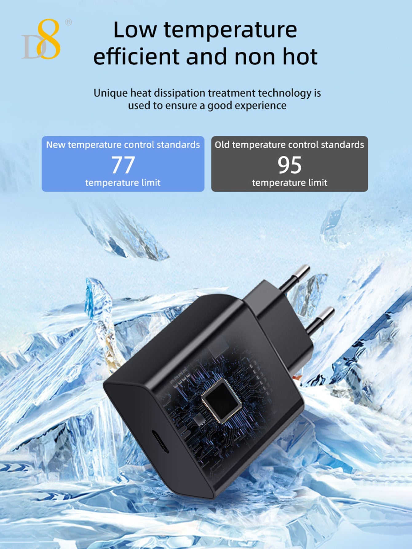 D8 45W USB-C 초고속 충전기 iPhone 15 / MacBook / iPad / Galaxy 전용 고속충전 솔루션 Type-C PD 지원 | 초소형 디자인 | 45W 출력 | 과충전 보호