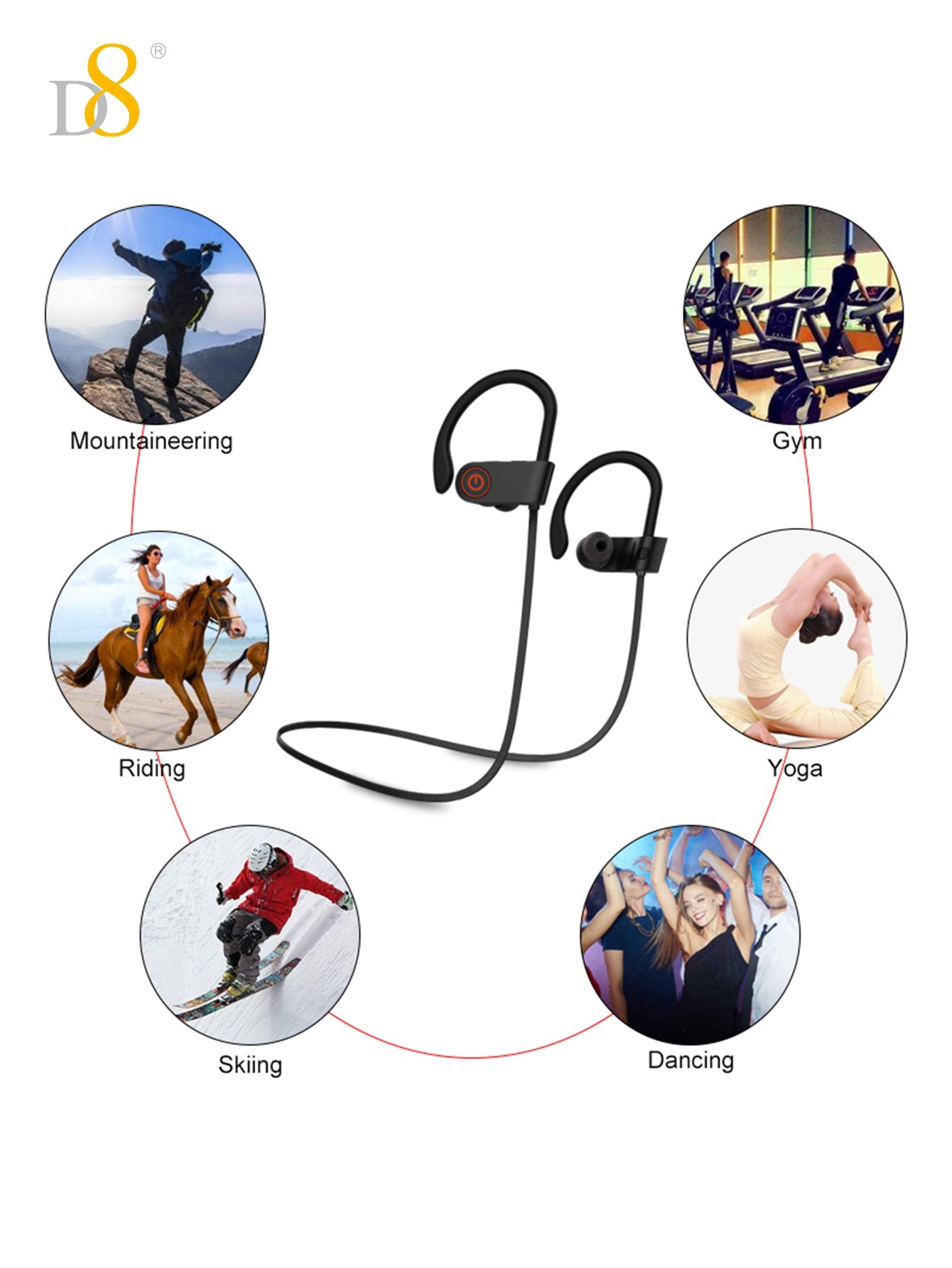 D8 스포츠 무선 이어버드 HD 고음질 사운드 + 10시간 연속 재생 + Bluetooth 5.3