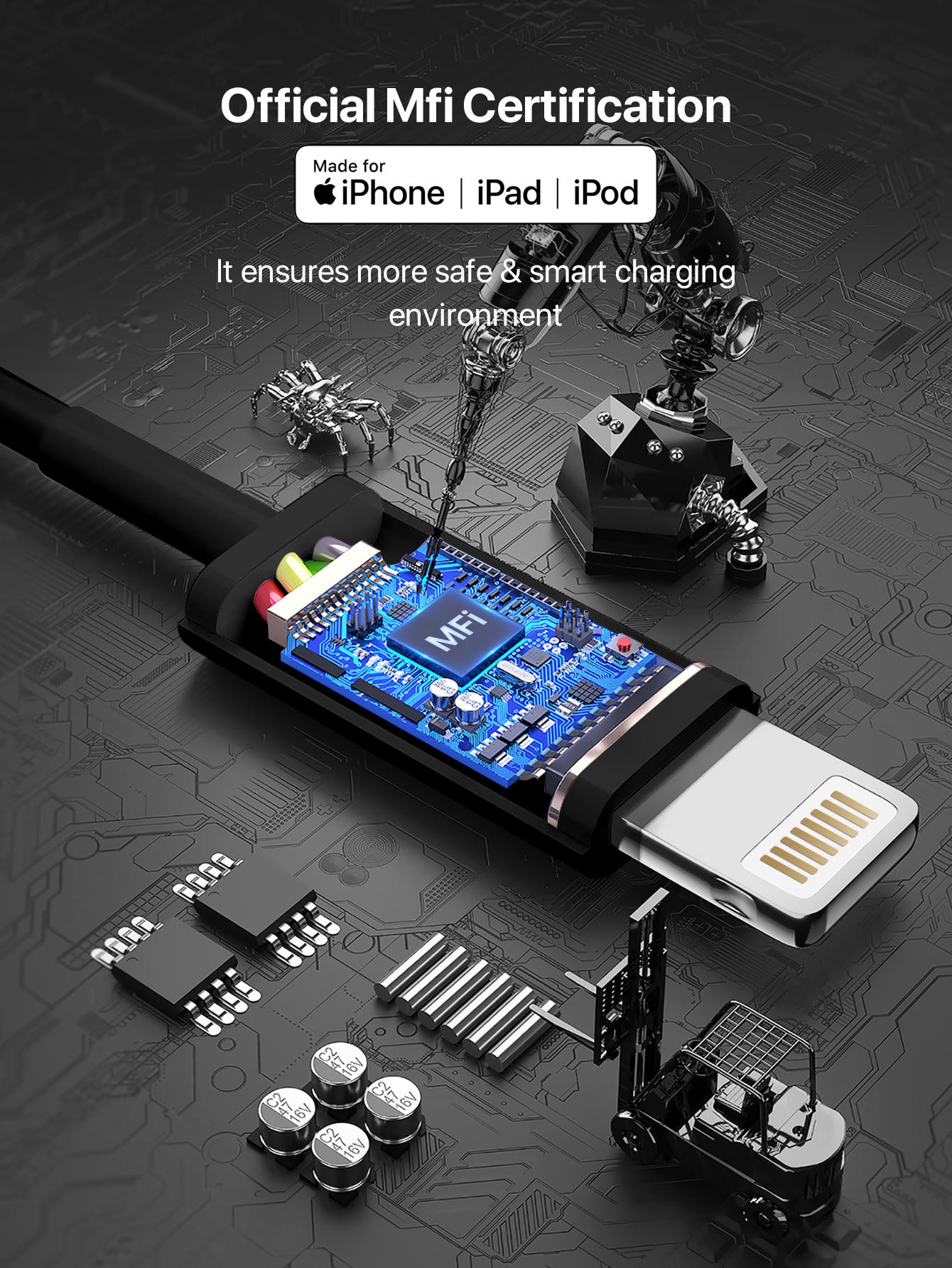 D8 MFi 인증 아이폰 충전 케이블 3.3FT 길이 | USB-A to Lightning | 2.4A 고속충전 | TPE 내구성 | 데이터 전송