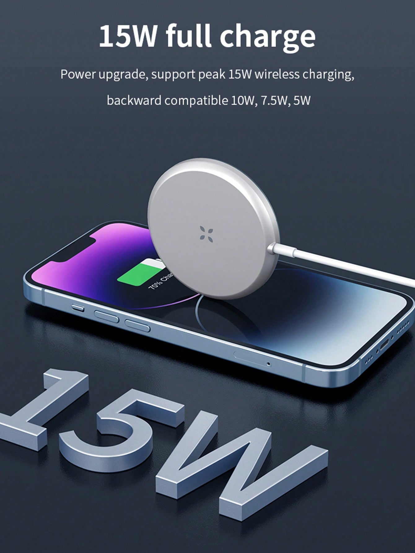 D8 15W 마그네틱 무선 충전기 iPhone 15/14/13/12 시리즈 전용 | 강력 자석 고정 | 고속 무선 충전 | C타입 케이블 포함