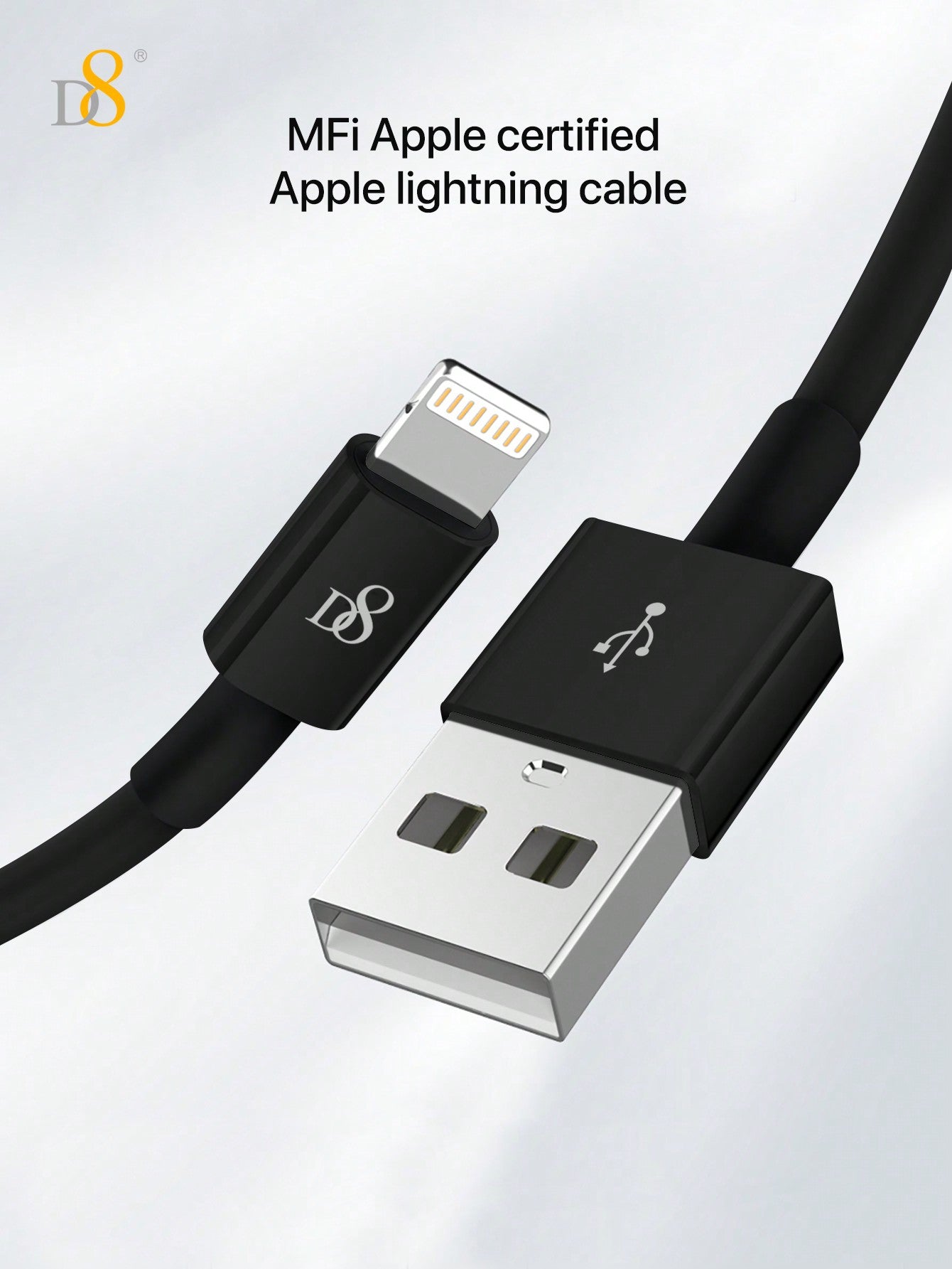 D8 MFi 인증 아이폰 충전 케이블 3.3FT 길이 | USB-A to Lightning | 2.4A 고속충전 | TPE 내구성 | 데이터 전송