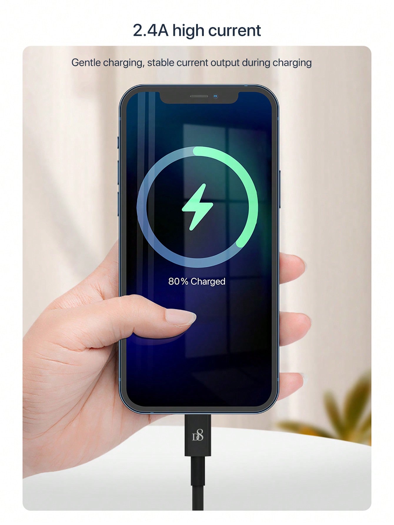 D8 MFi 인증 아이폰 충전 케이블 3.3FT 길이 | USB-A to Lightning | 2.4A 고속충전 | TPE 내구성 | 데이터 전송