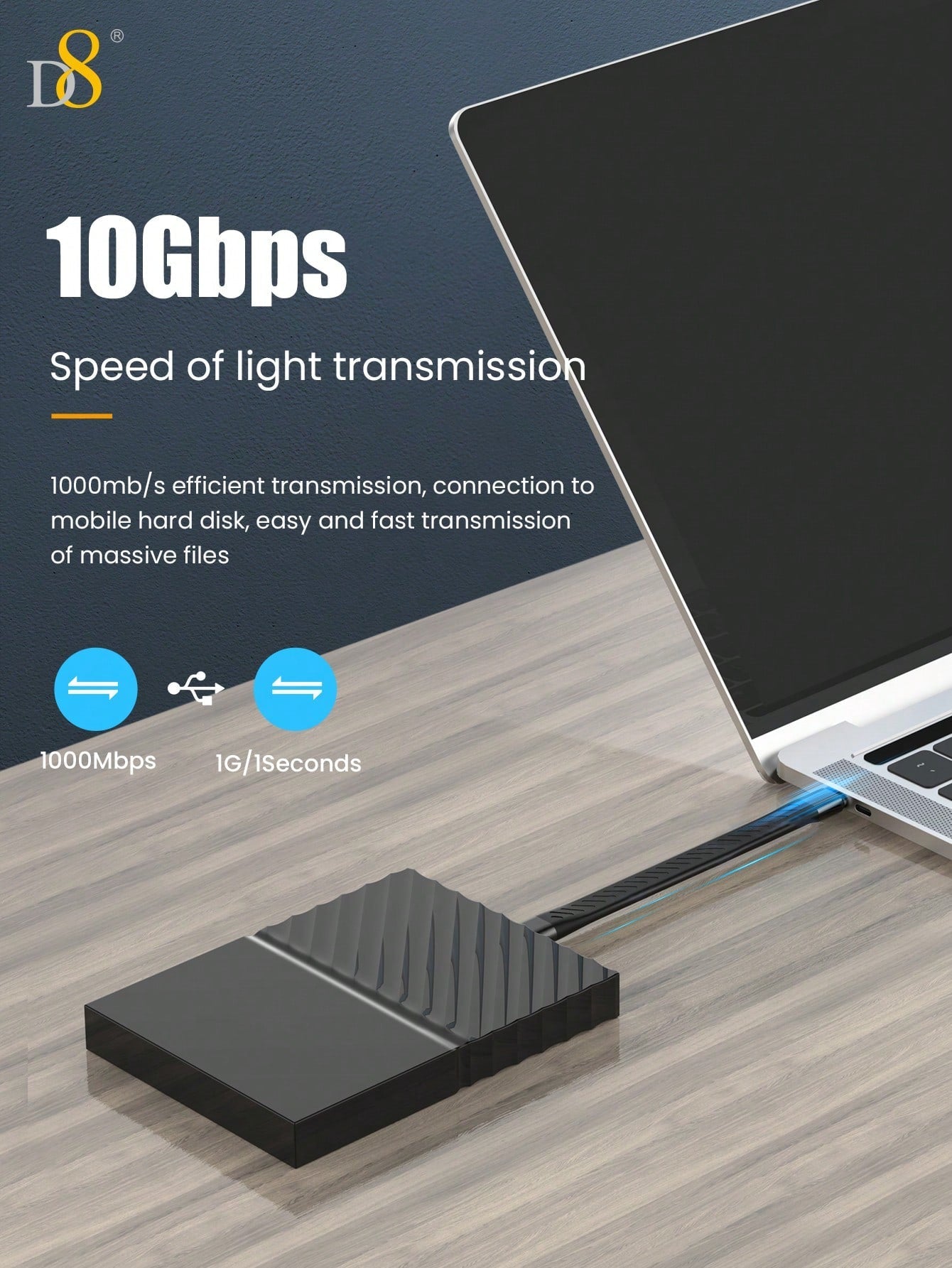 D8 USB-C 3.1 Gen 2 케이블 10Gbps 고속 데이터 | 4K 영상 출력 | 60W PD 고속 충전 MacBook, iPhone 16, iPad Pro 완벽 호환