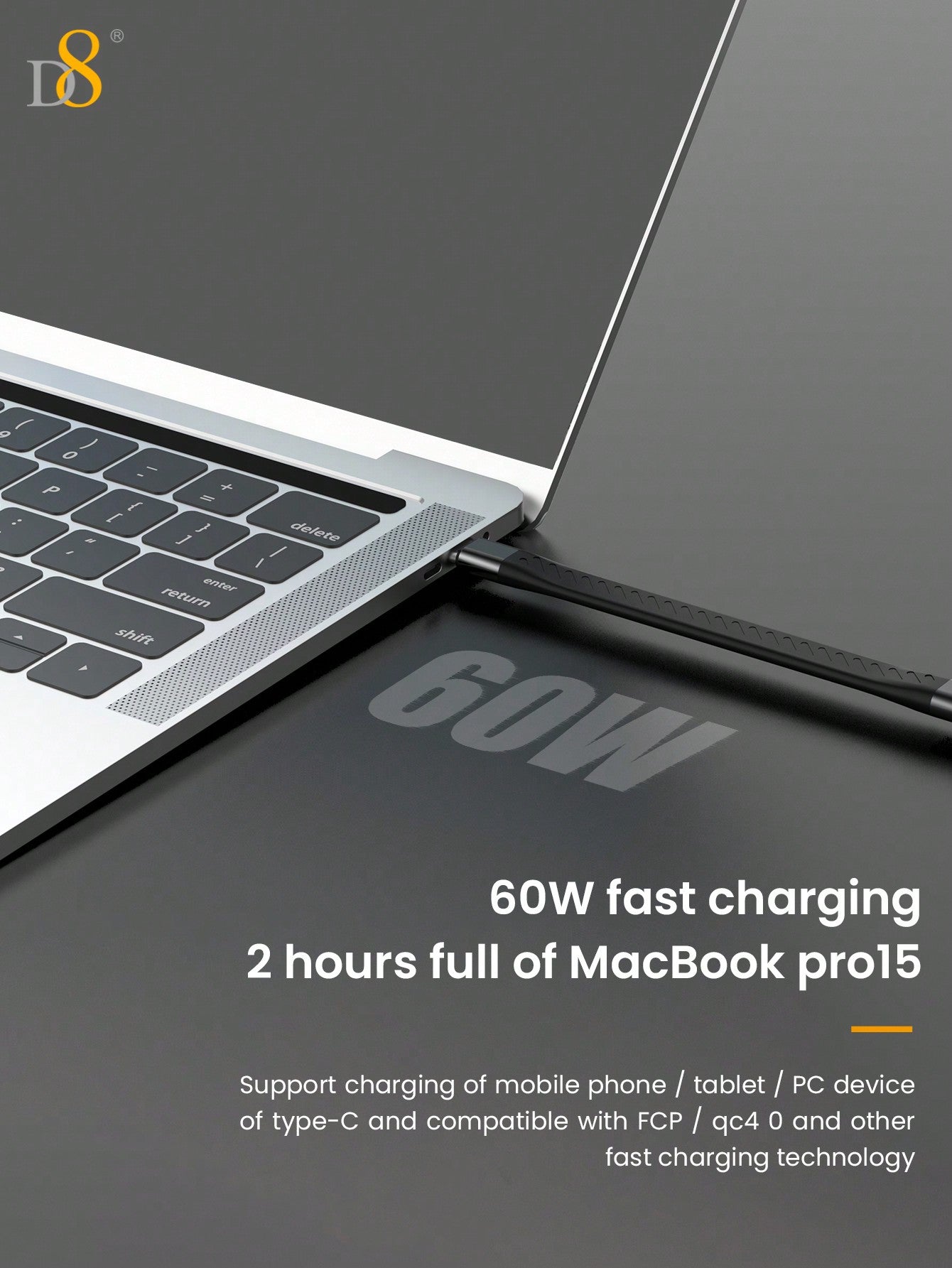 D8 USB-C 3.1 Gen 2 케이블 10Gbps 고속 데이터 | 4K 영상 출력 | 60W PD 고속 충전 MacBook, iPhone 16, iPad Pro 완벽 호환
