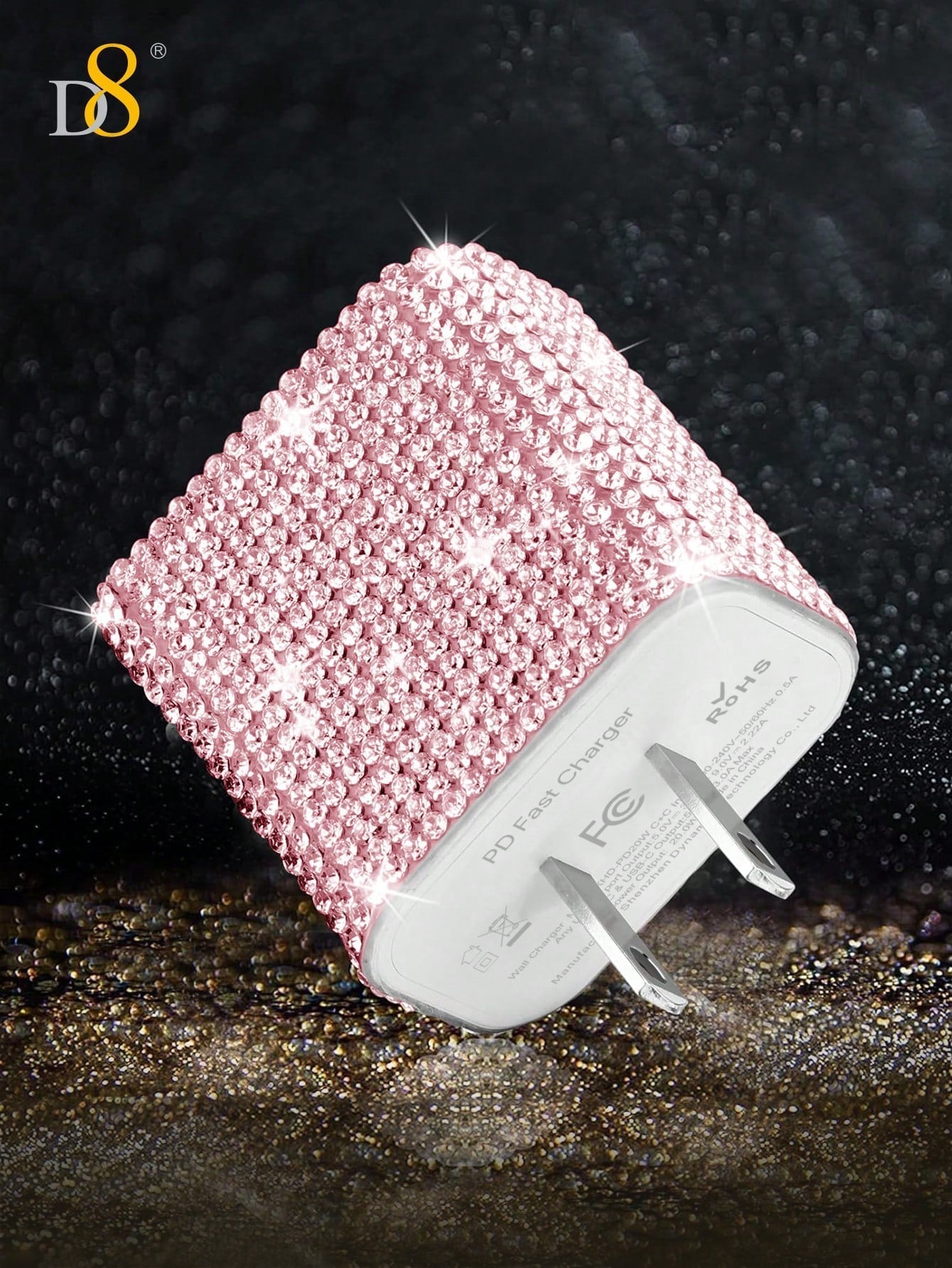 D8 듀얼 USB-C 고속 충전기 (20W PD) 크리스탈 장식 디자인 | 아이폰 & 갤럭시 고속 충전 | 2대 동시 충전 지원