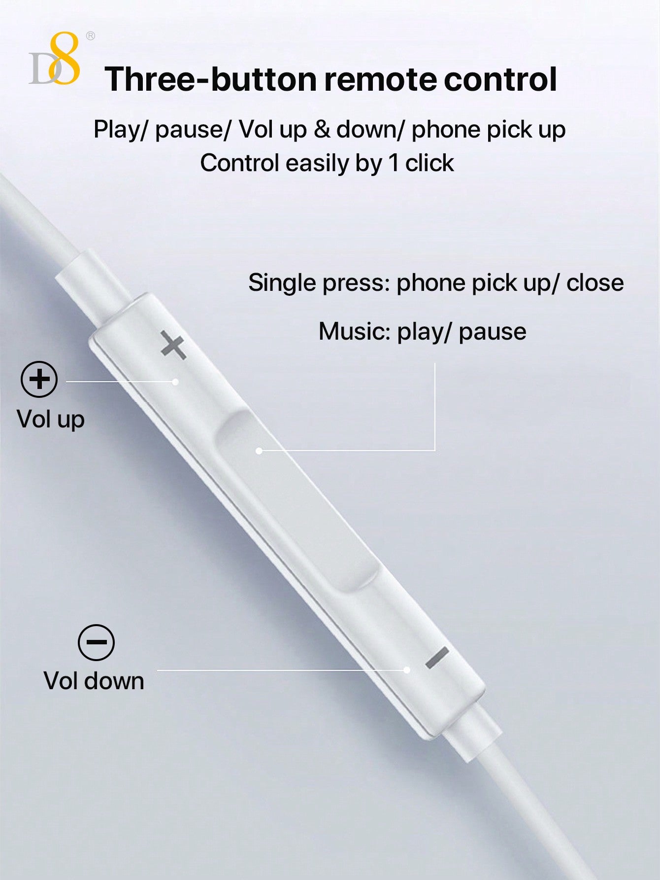 D8 USB-C 인이어 이어폰 마이크 & 볼륨 조절 탑재 | iPhone 16 Pro, Galaxy, iPad 호환 | 고음질 스테레오 사운드