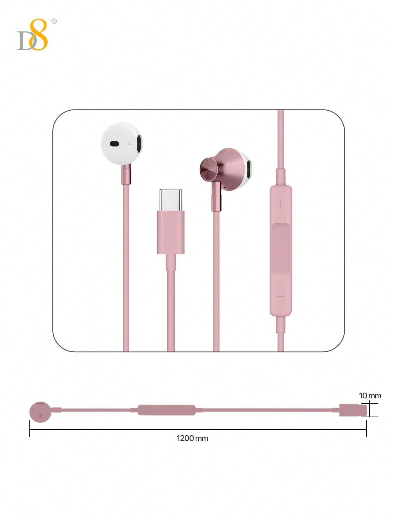 D8 Type-C 인이어 이어폰 하이파이 음질 | 마이크 & 볼륨 조절 | iPhone 16 / Galaxy S23 호환 USB-C 단자 전용 고음질 이어폰 – 통화부터 음악까지 완벽하게!