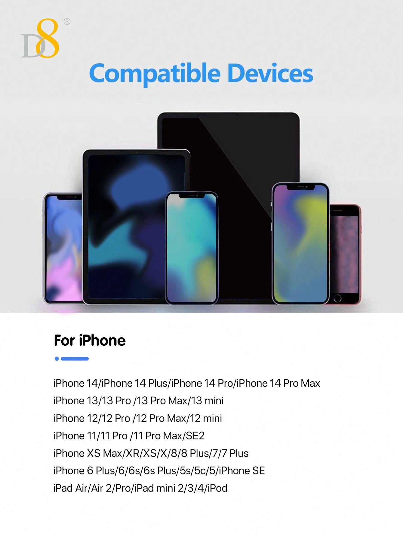 D8 아이폰 AUX 오디오 케이블 iPhone 전용 라이트닝 to 3.5mm 오디오 케이블 | 고음질 사운드, 차량/스피커/헤드폰 호환