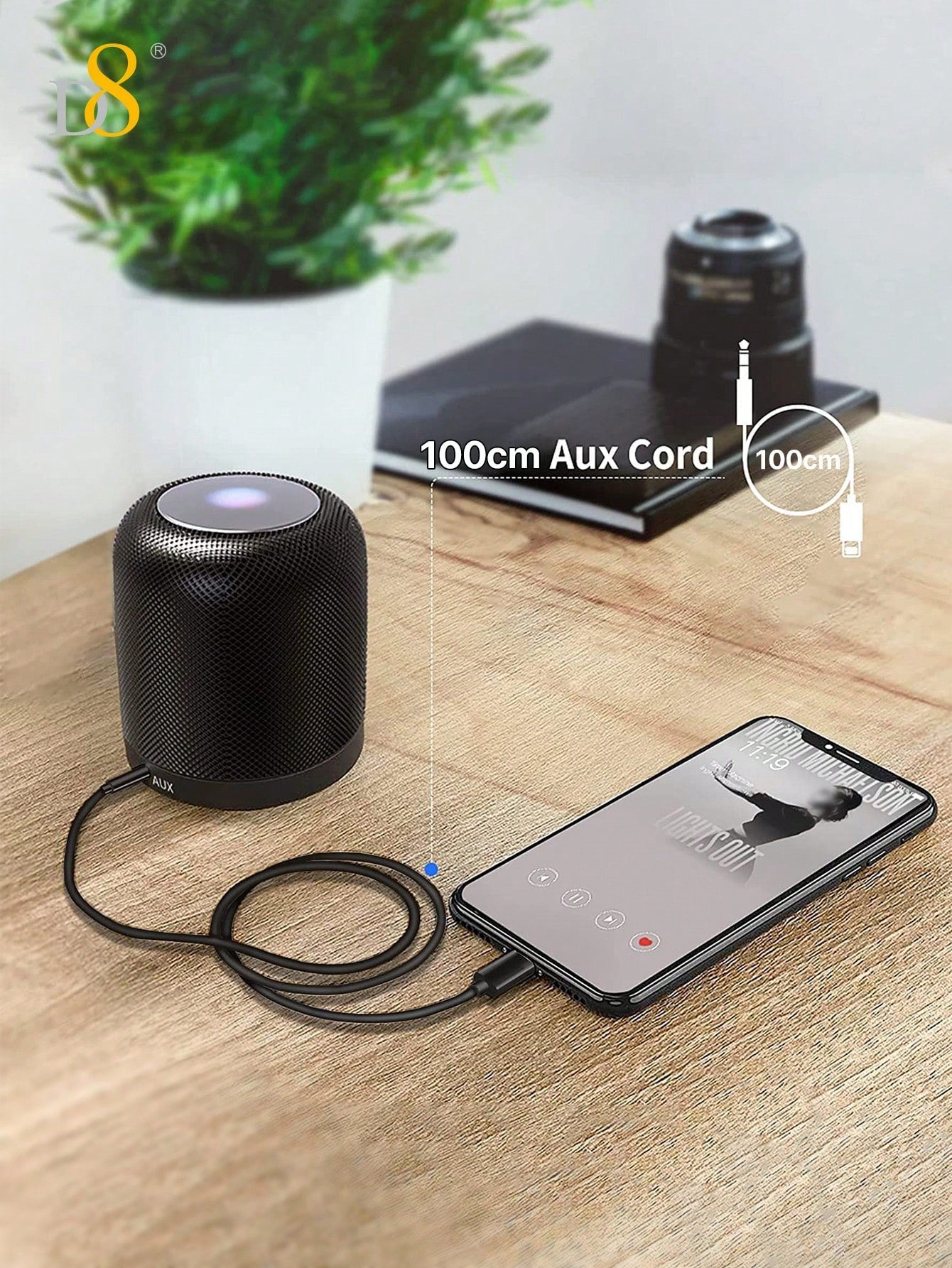 D8 아이폰 AUX 오디오 케이블 iPhone 전용 라이트닝 to 3.5mm 오디오 케이블 | 고음질 사운드, 차량/스피커/헤드폰 호환