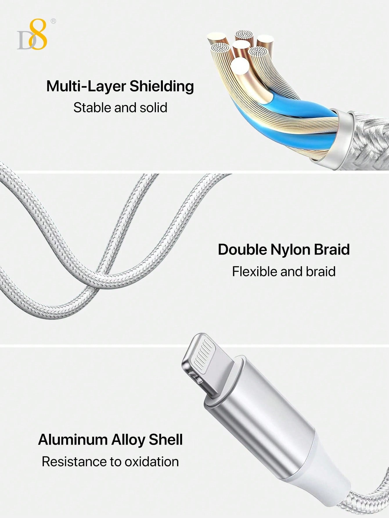 D8 라이트닝 to 3.5mm 헤드폰 어댑터 Apple MFi 인증 | 고음질 무손실 오디오 | 초경량 휴대용 | 아이폰 전 기종 호환