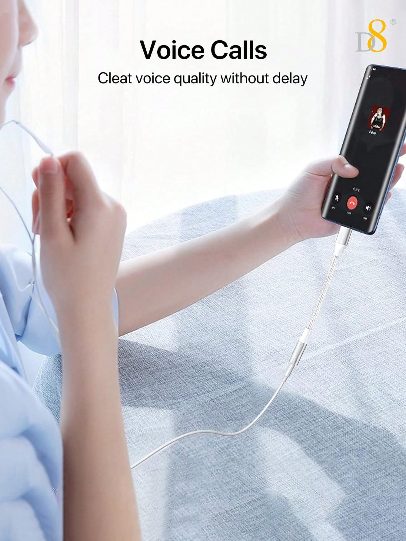 D8 라이트닝 to 3.5mm 헤드폰 어댑터 Apple MFi 인증 | 고음질 무손실 오디오 | 초경량 휴대용 | 아이폰 전 기종 호환