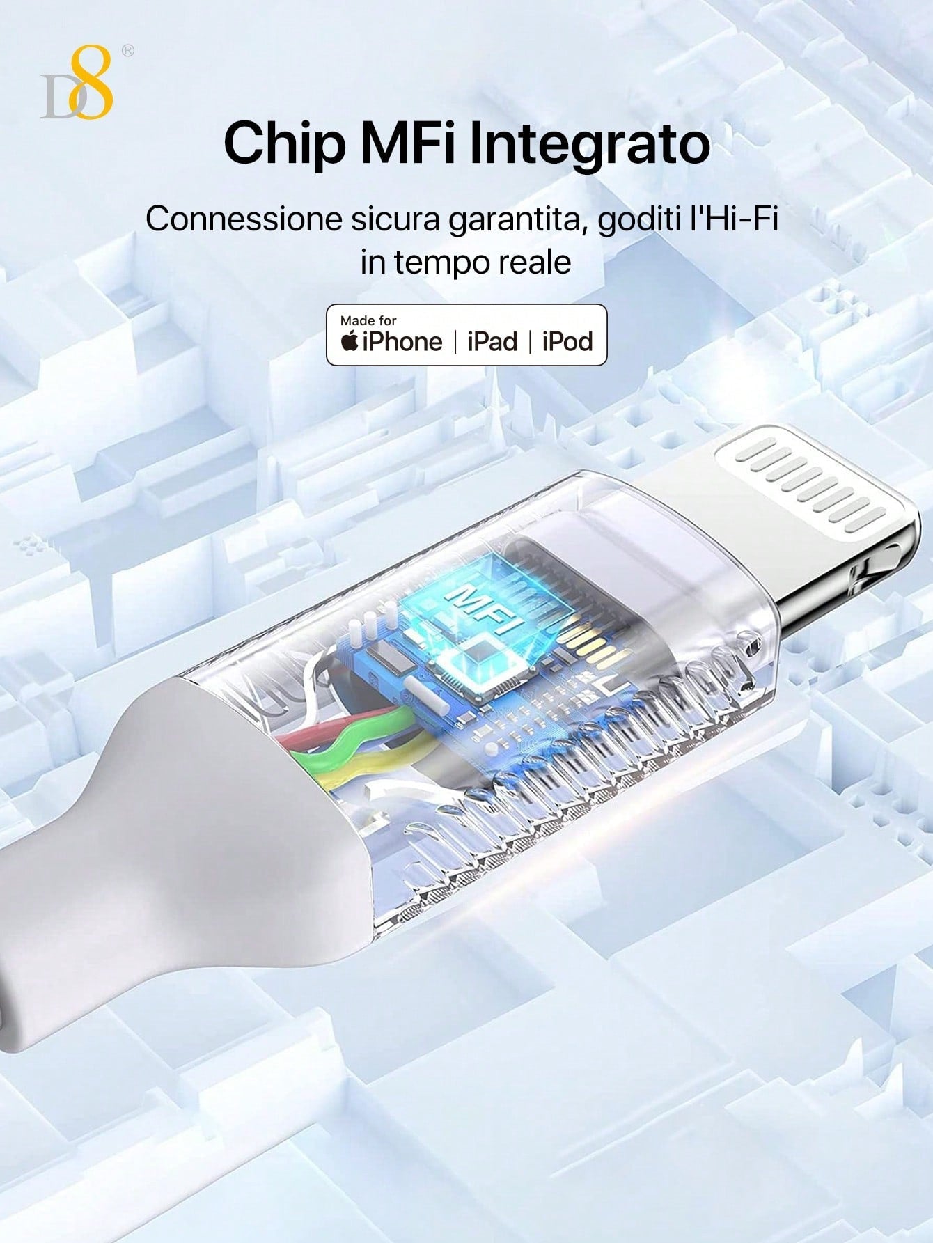 D8 라이트닝 to 3.5mm 헤드폰 어댑터 Apple MFi 인증 | 고음질 무손실 오디오 | 초경량 휴대용 | 아이폰 전 기종 호환