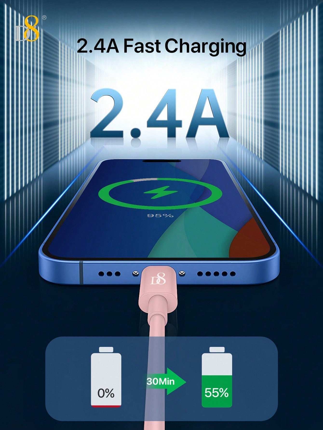 D8 MFi 인증 USB-A to 라이트닝 고속 충전 케이블 2.4A 고속 충전 | 다양한 길이 선택 | iPhone, iPad 호환