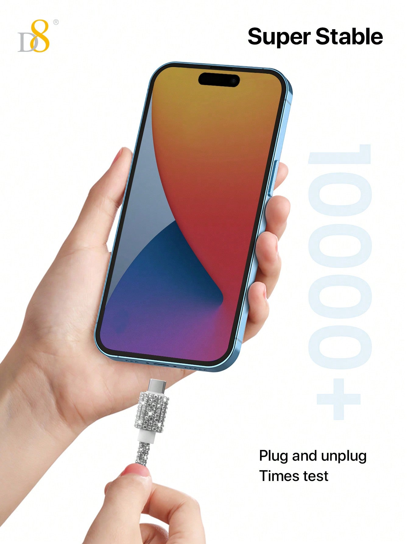 D8 USB-C 고속 충전 케이블 2개입 (3.3FT / 60W) iPhone 16 Pro / iPad / Galaxy S23+ 완벽 호환 | 크리스탈 장식 디자인 | 고속 데이터 전송 지원