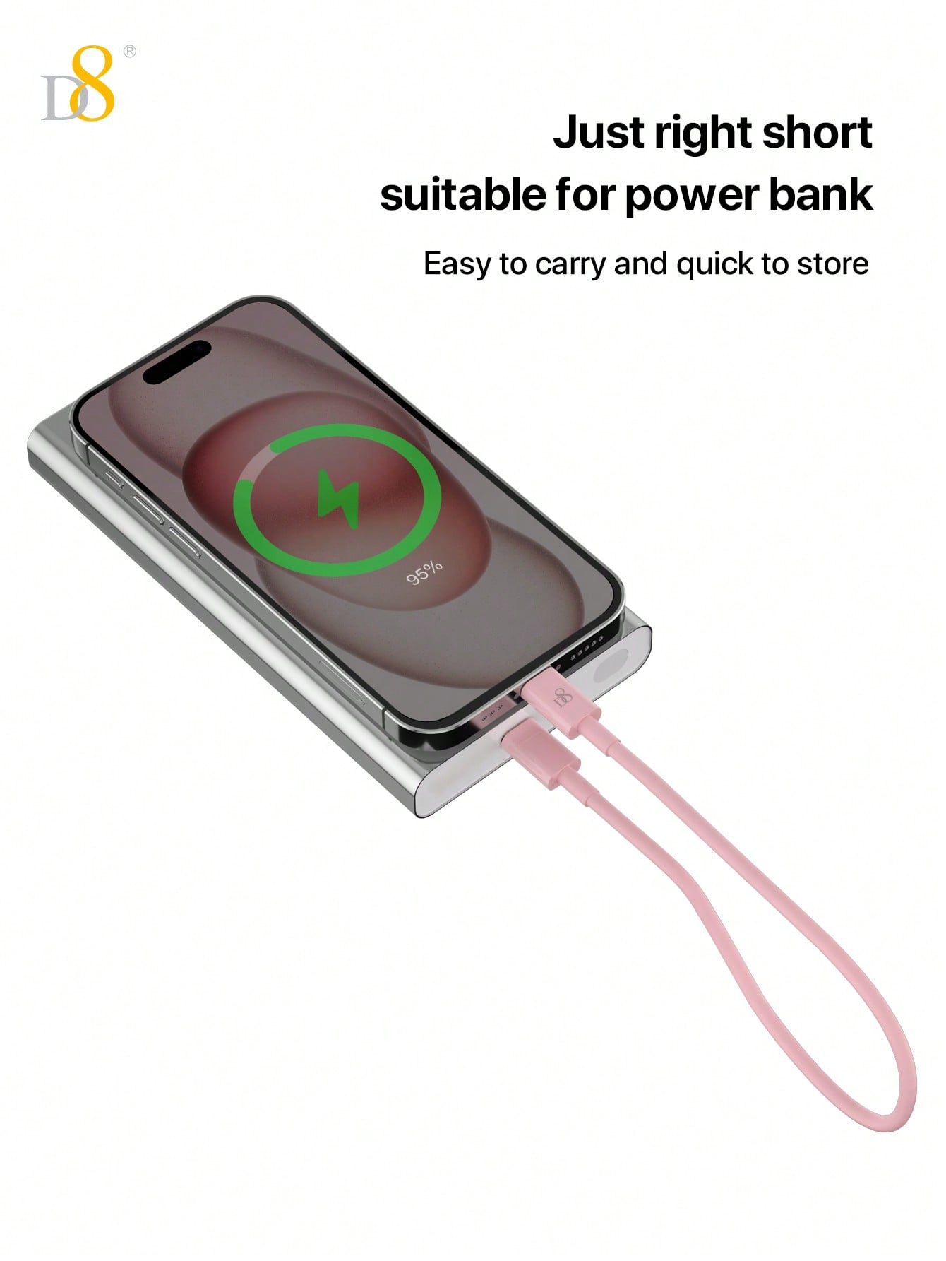 D8 USB-C to USB-C 고속 충전 케이블 (0.83FT / 25cm) 아이폰, 갤럭시, 아이패드까지 빠르고 안정적인 60W 초고속 충전!