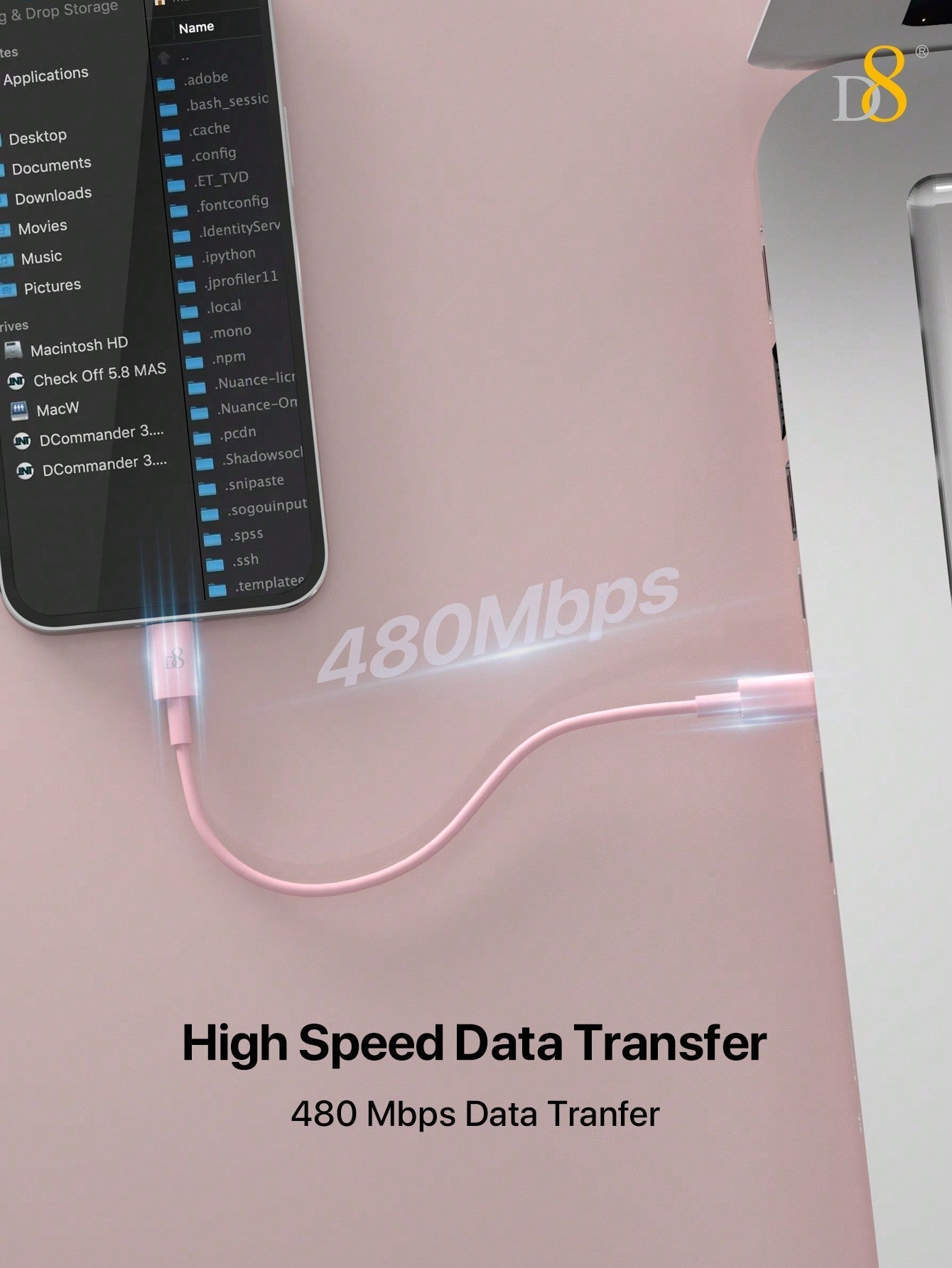 D8 USB-C to USB-C 고속 충전 케이블 (0.83FT / 25cm) 아이폰, 갤럭시, 아이패드까지 빠르고 안정적인 60W 초고속 충전!