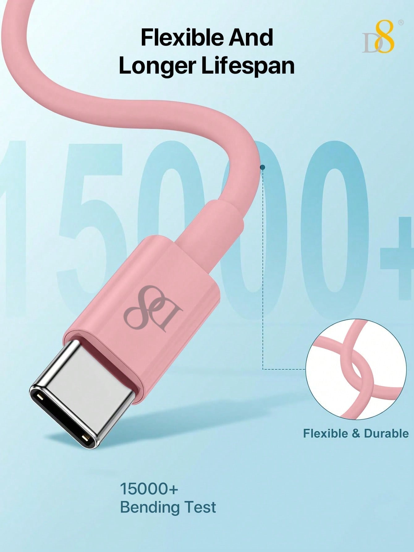 D8 USB-C to USB-C 고속 충전 케이블 (0.83FT / 25cm) 아이폰, 갤럭시, 아이패드까지 빠르고 안정적인 60W 초고속 충전!