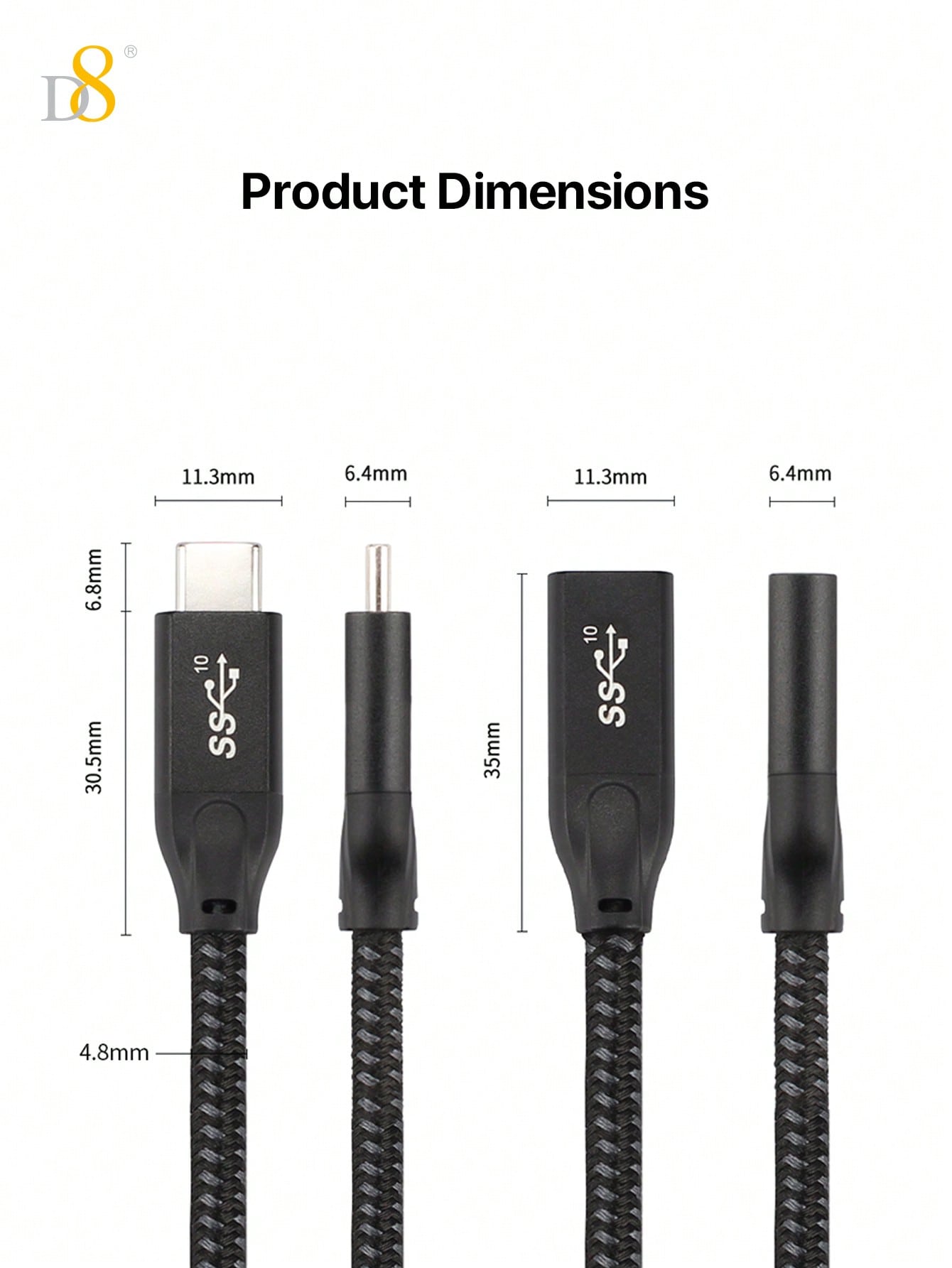 D8 USB 3.1 Type-C 연장 케이블 (수-암) 10Gbps 초고속 전송 | 4K UHD 지원 | iPhone 16 & iPad Pro 호환 | 내구성 강화 | 범용 확장 케이블
