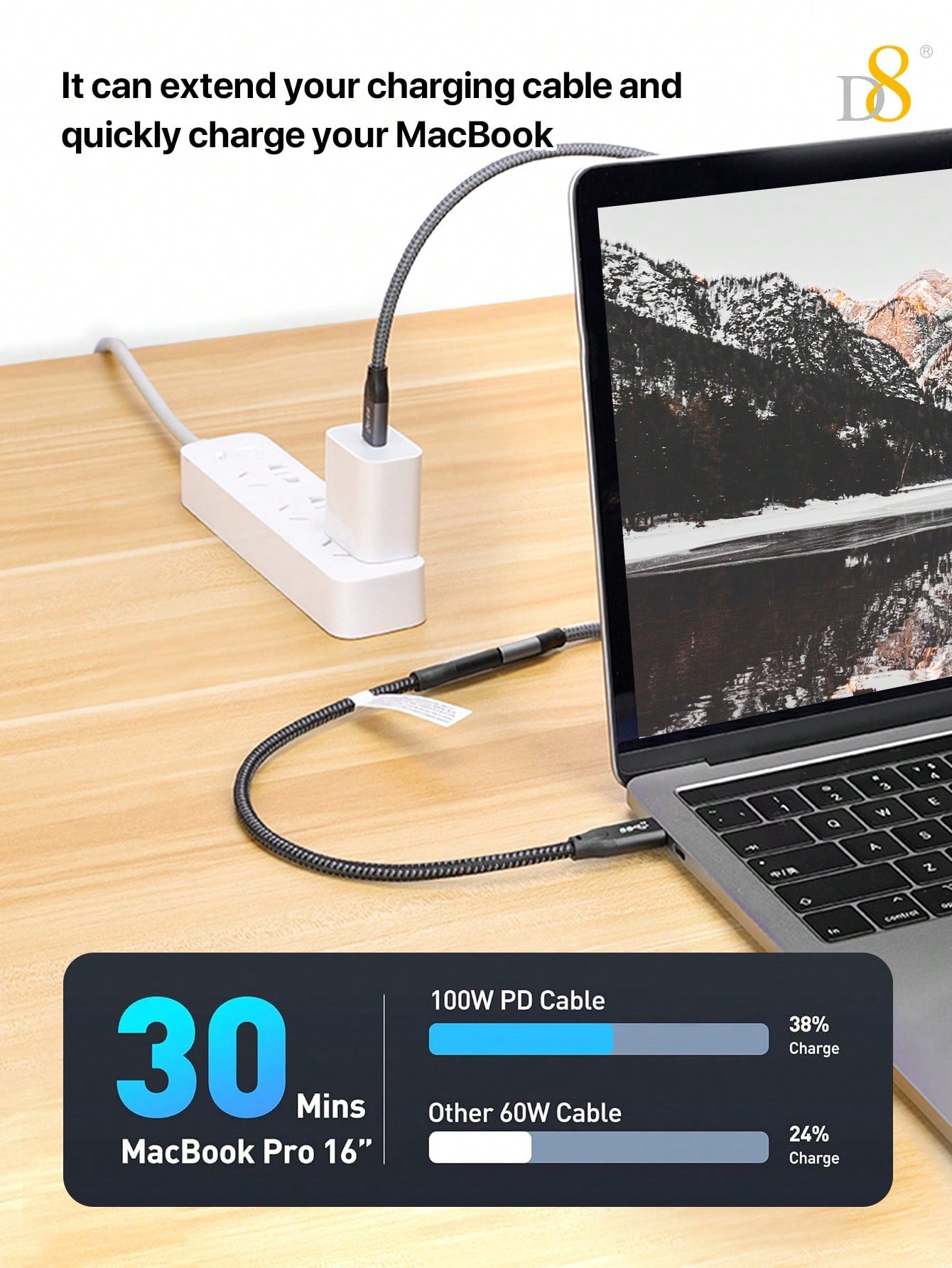D8 USB 3.1 Type-C 연장 케이블 (수-암) 10Gbps 초고속 전송 | 4K UHD 지원 | iPhone 16 & iPad Pro 호환 | 내구성 강화 | 범용 확장 케이블