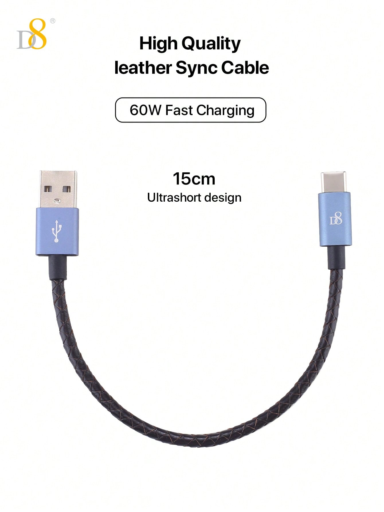 D8 프리미엄 천연 가죽 USB-C 고속 충전 케이블 (0.2m / 60W) 스타일과 속도 모두를 갖춘 초슬림 타입 | USB-A to USB-C | iPhone·Galaxy·Moto 호환