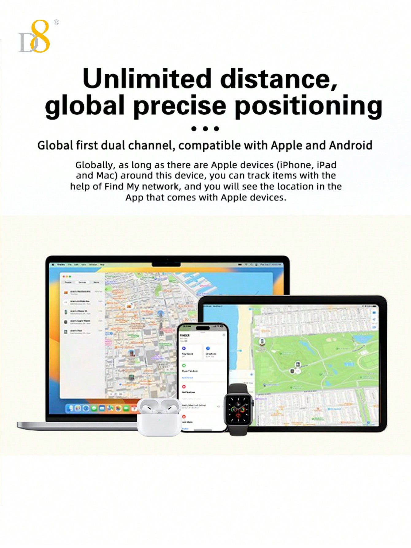 D8 스마트 위치추적 카드 Apple Find My 연동 / MFi 인증 / 무선 충전 / 방수·방진 / 초슬림 디자인