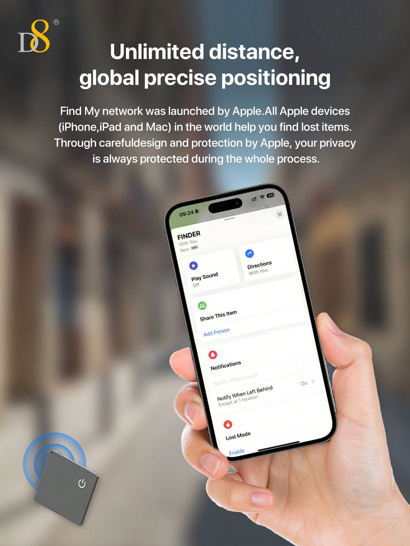D8 미니 지갑형 트래커 카드 Apple Find My 지원 / 무선충전 / IP67 방수 / 초슬림 디자인