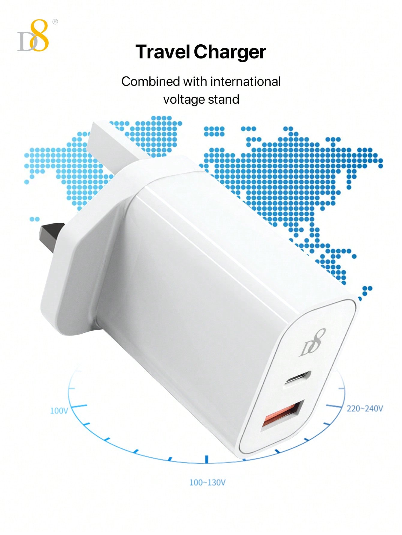D8 20W PD + QC 3.0 듀얼 포트 USB-C 고속 충전기 아이폰 15 · 아이패드 · 갤럭시 · 에어팟 등 전기기기 호환 | 고속충전 | 휴대성 뛰어남