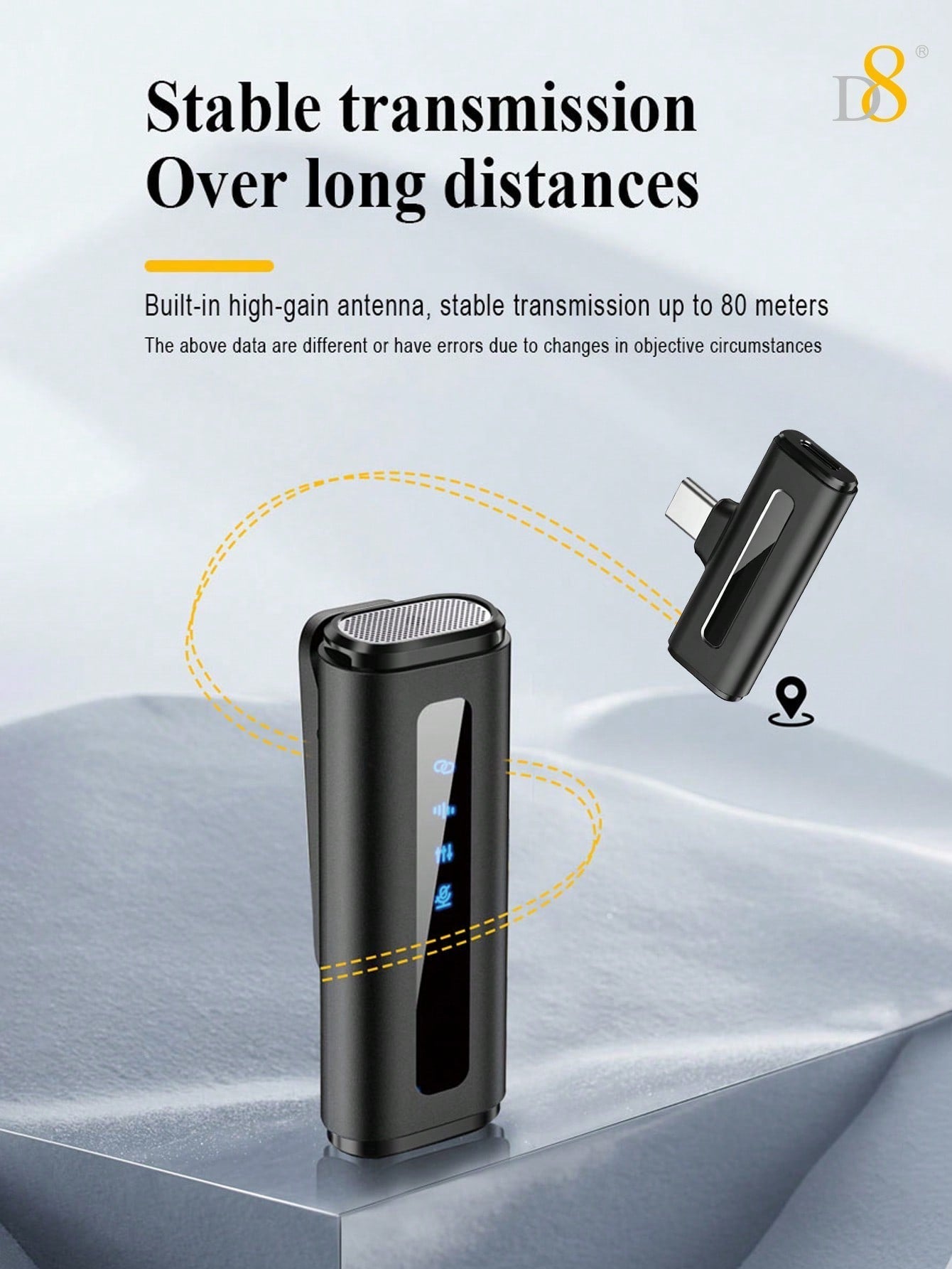 D8 무선 라발리에 마이크 (USB-C 타입) 초고음질 자동 싱크 & 노이즈 캔슬링 / 최대 24시간 녹음 / iPhone 15 & Android 완벽 호환