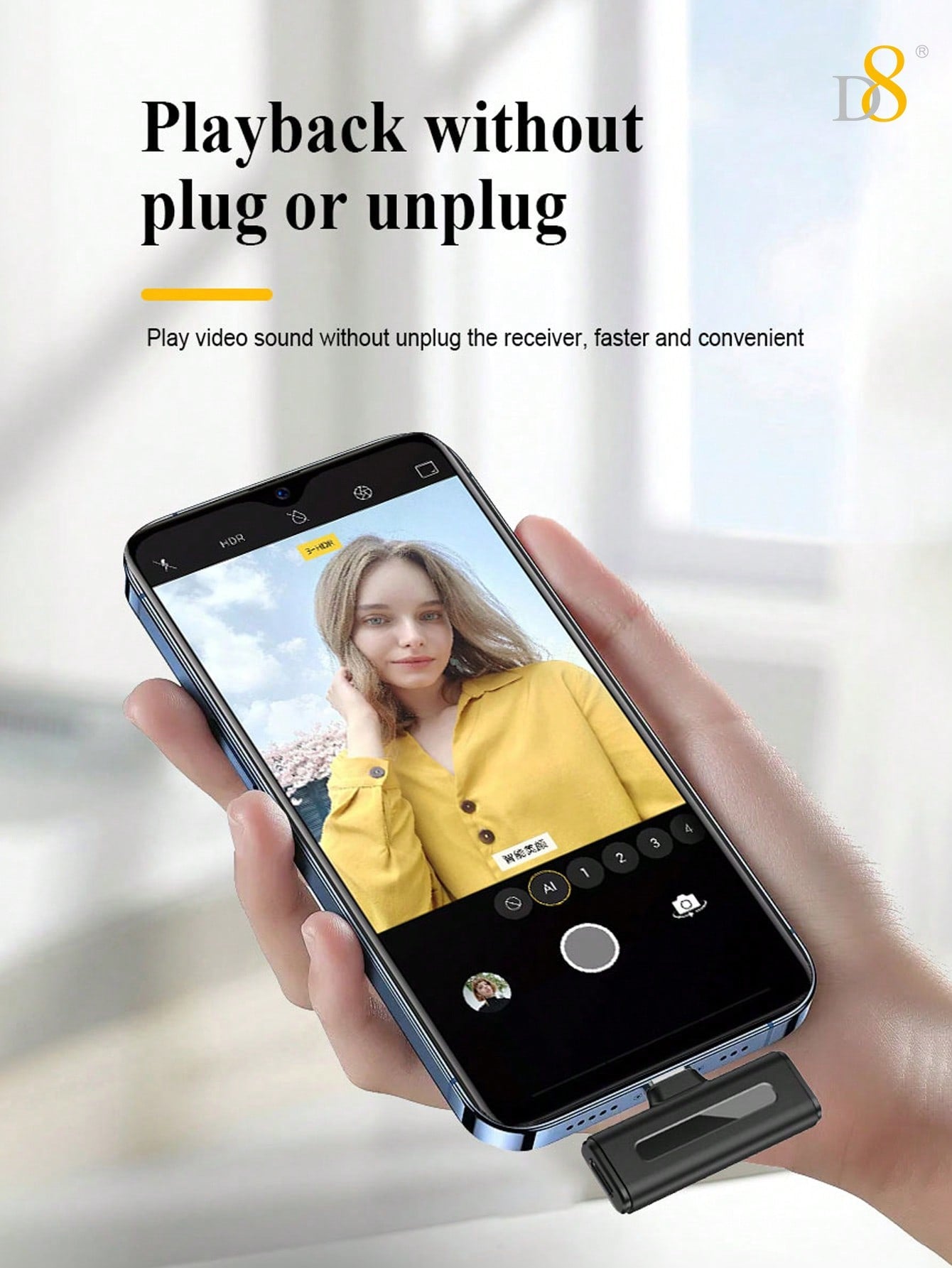 D8 무선 라발리에 마이크 (USB-C 타입) 초고음질 자동 싱크 & 노이즈 캔슬링 / 최대 24시간 녹음 / iPhone 15 & Android 완벽 호환