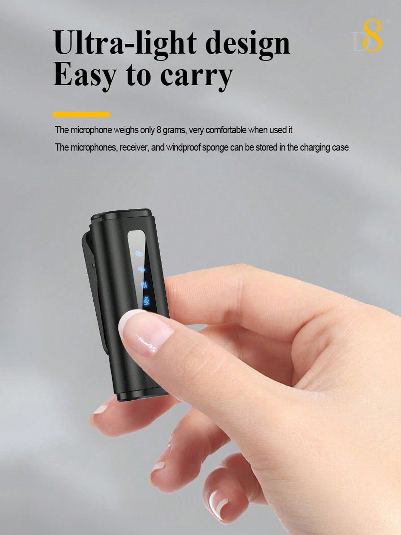 D8 무선 라발리에 마이크 (USB-C 타입) 초고음질 자동 싱크 & 노이즈 캔슬링 / 최대 24시간 녹음 / iPhone 15 & Android 완벽 호환