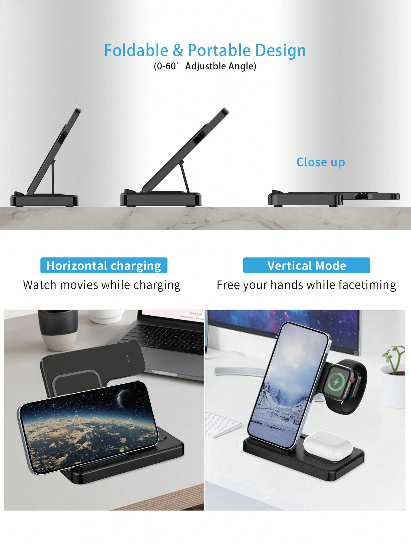 D8 3-in-1 무선 충전기 iPhone + Apple Watch + AirPods 동시 충전 | 애플 유저 필수템 | 선물용 추천