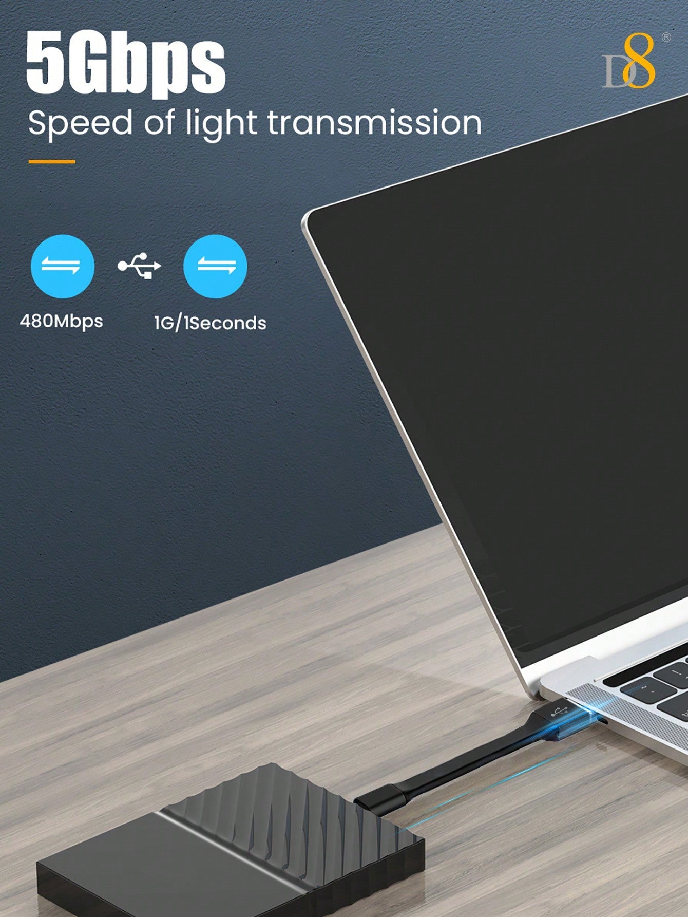 D8 USB-C 키체인 케이블 초소형 10cm | 고속 480Mbps 전송 | 충전 & 데이터 겸용 | USB A to C | 휴대용 케이블