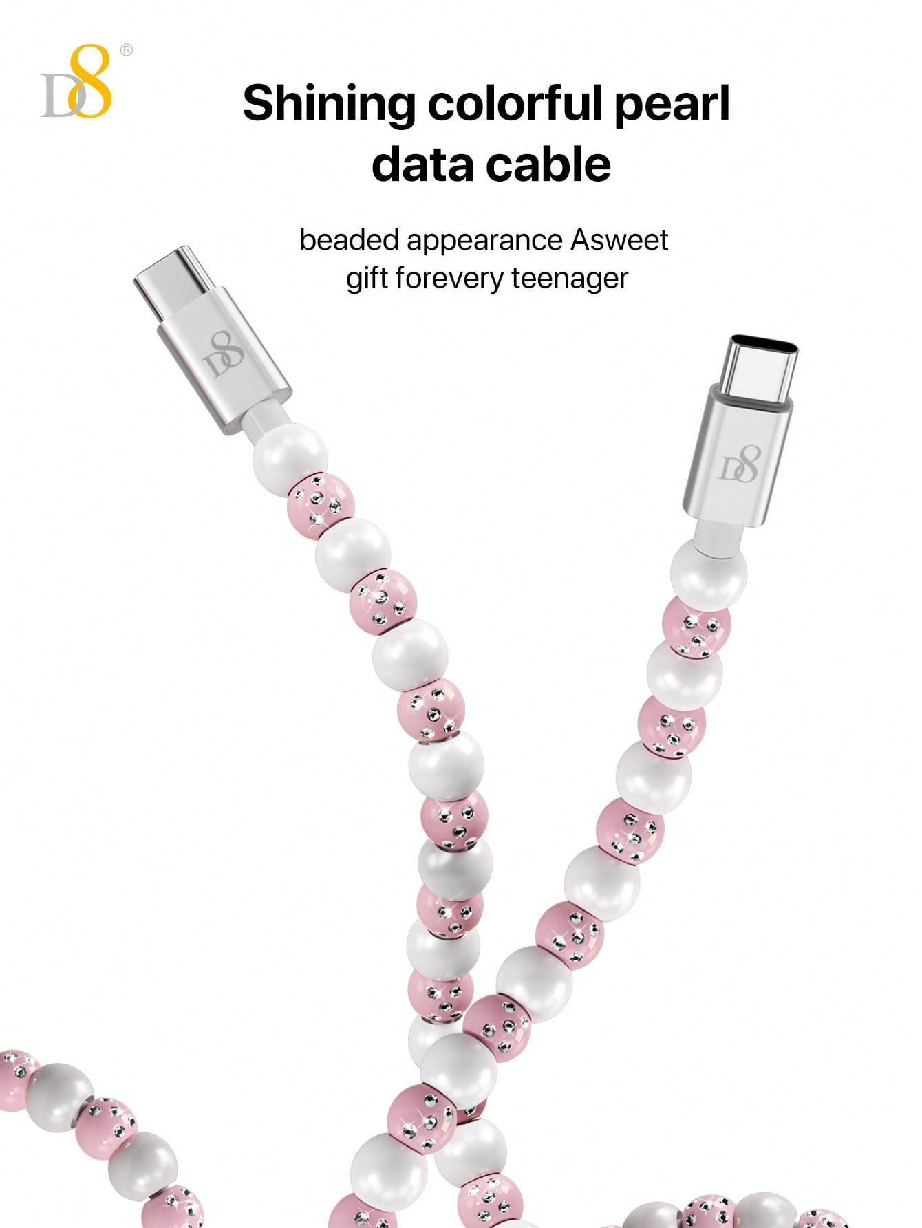 D8 USB-C to C 고속 충전 케이블 (3.3ft / 1M) 최대 60W PD 지원 / 비즈 브레이디드 내구성 / 아이폰 15 & 갤럭시 S22 완벽 호환