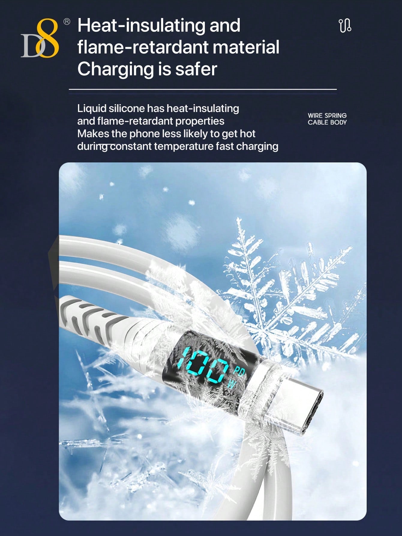 D8 USB-C to USB-C 고속충전 케이블 100W / 5A PD지원 | LED 실시간 전력 디스플레이 | 아이폰·갤럭시·아이패드 호환