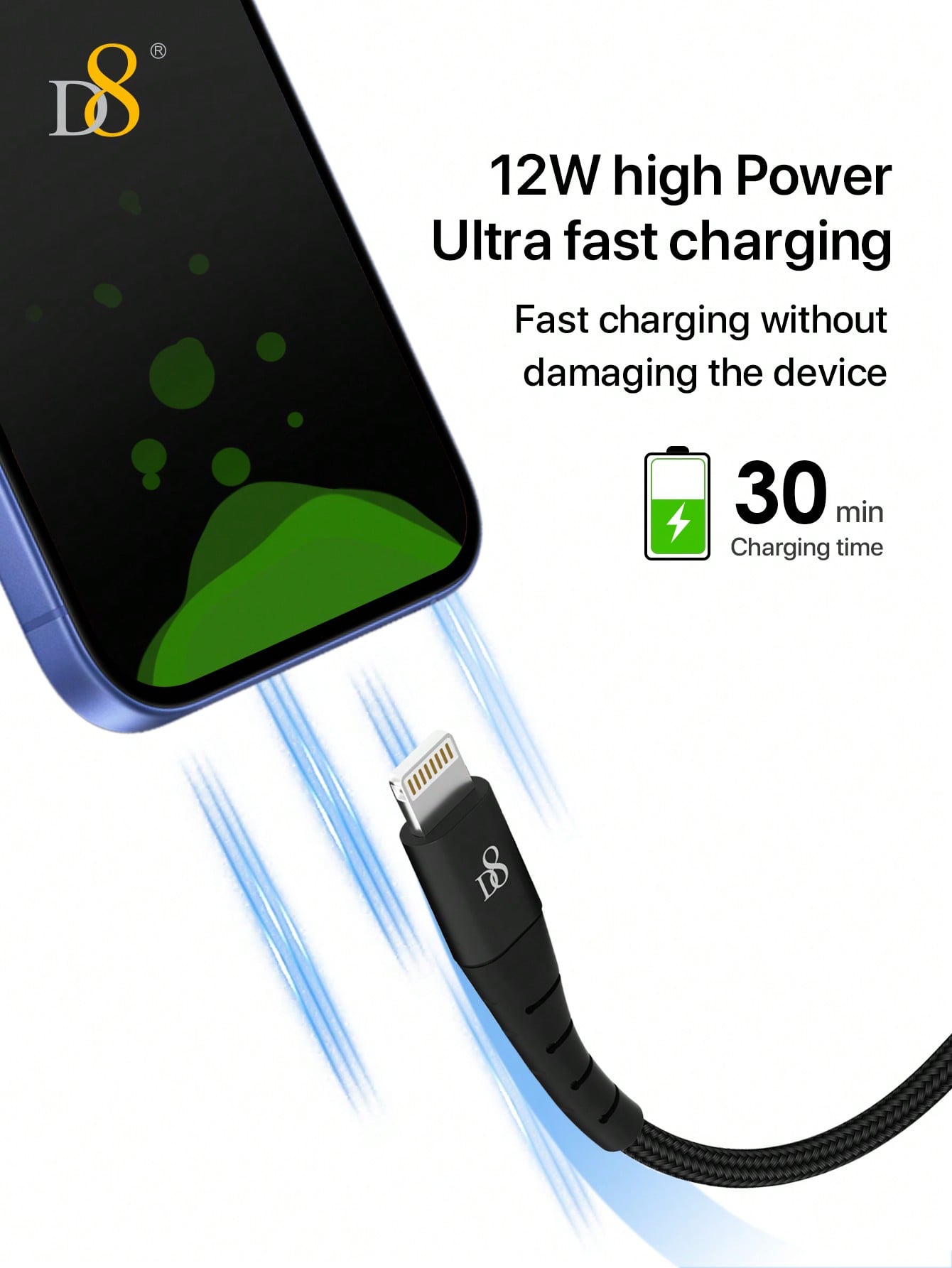 D8 MFi 인증 아이폰 충전 케이블 (3.3FT) 프리미엄 나일론 브레이드 | USB-A to Lightning | iPhone & iPad 완벽 호환