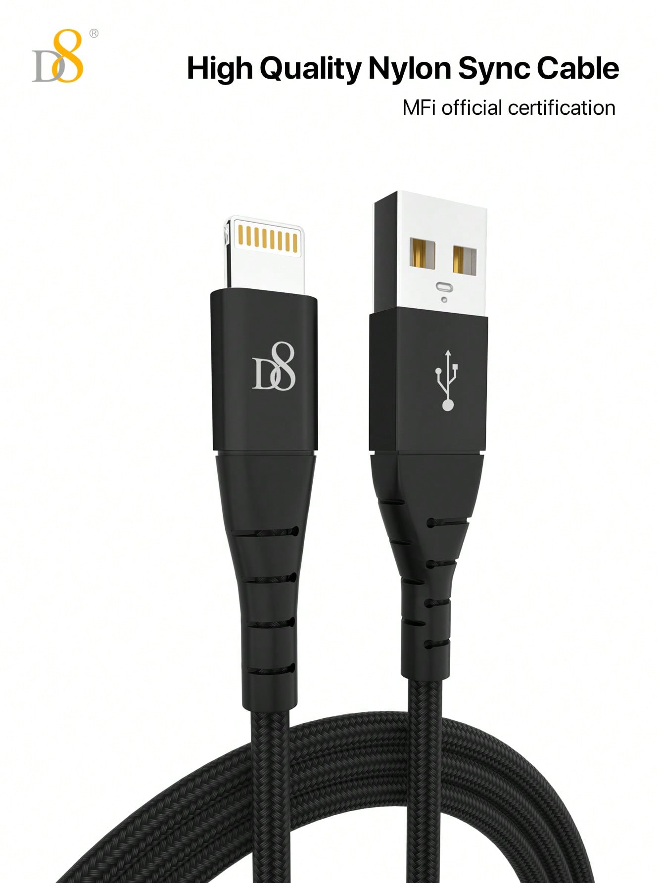 D8 MFi 인증 아이폰 충전 케이블 (3.3FT) 프리미엄 나일론 브레이드 | USB-A to Lightning | iPhone & iPad 완벽 호환