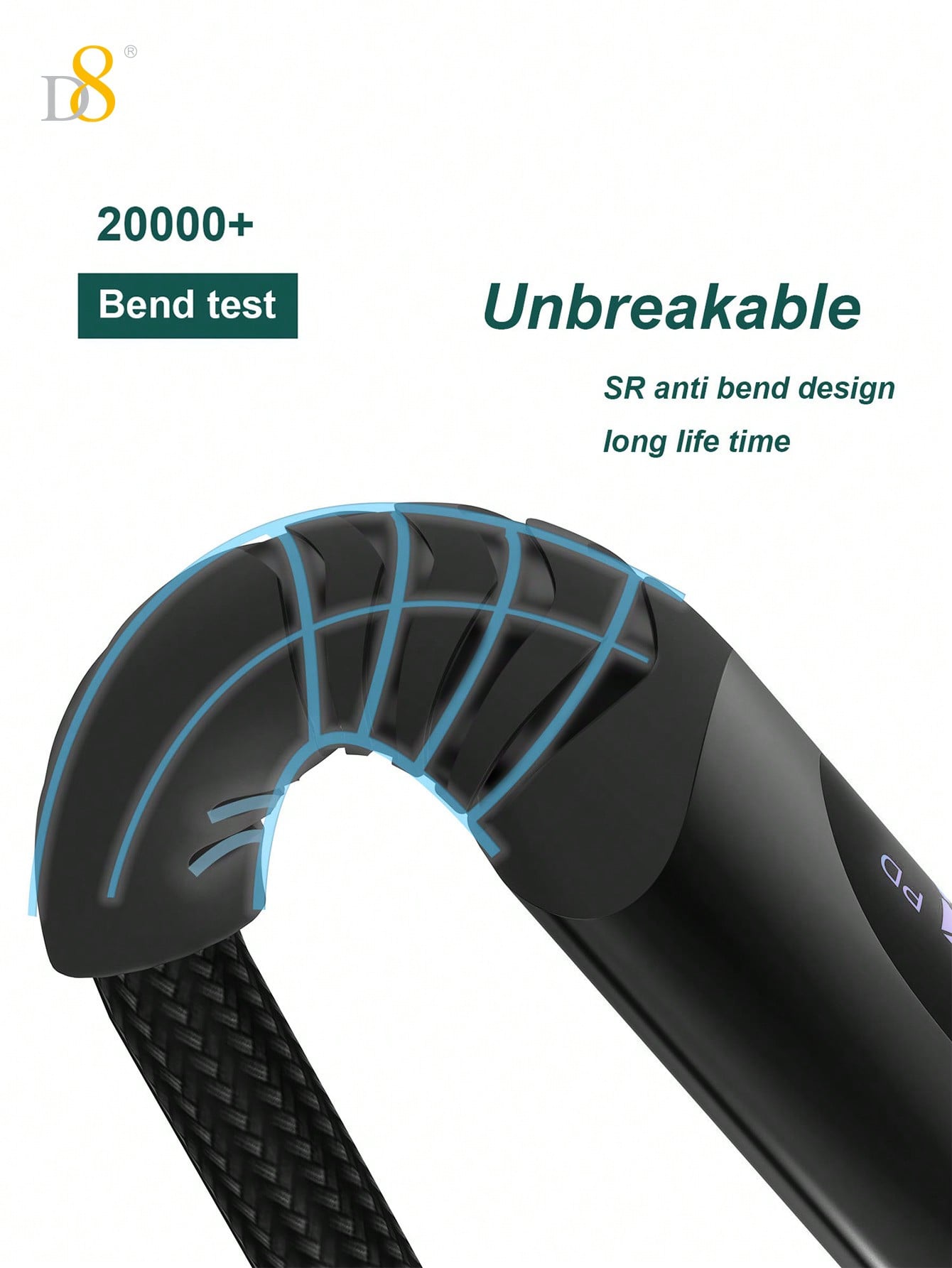 D8 USB-C to USB-C 고속 충전 케이블 100W/5A PD / LED 실시간 전력 표시 / 나일론 꼬임 방지 / 1.2M 길이