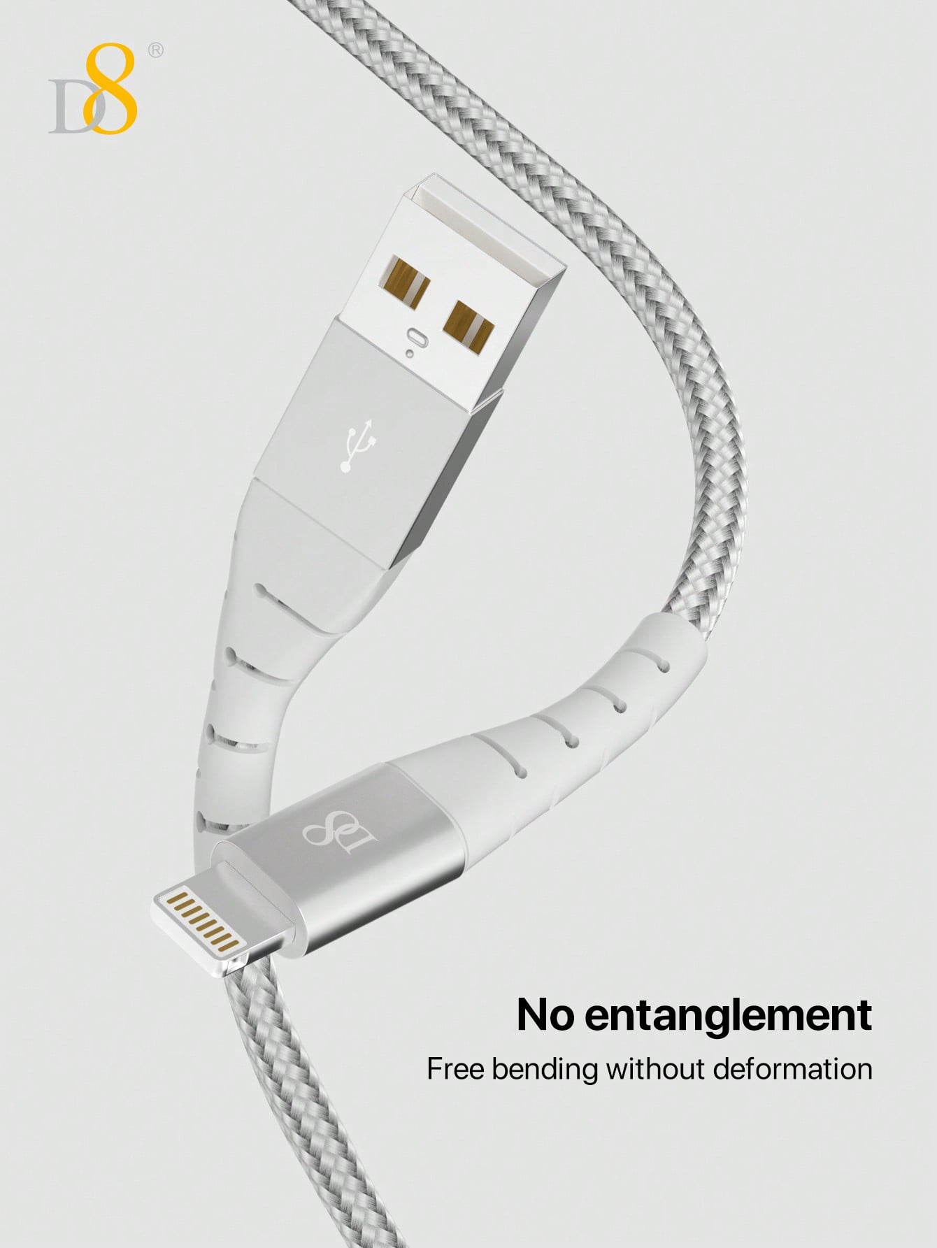 D8 아이폰 충전 케이블 (2개입) MFi 인증 | 1m (3.3FT) | USB-A to Lightning | 고속충전 & 데이터전송 | 나일론 브레이디드