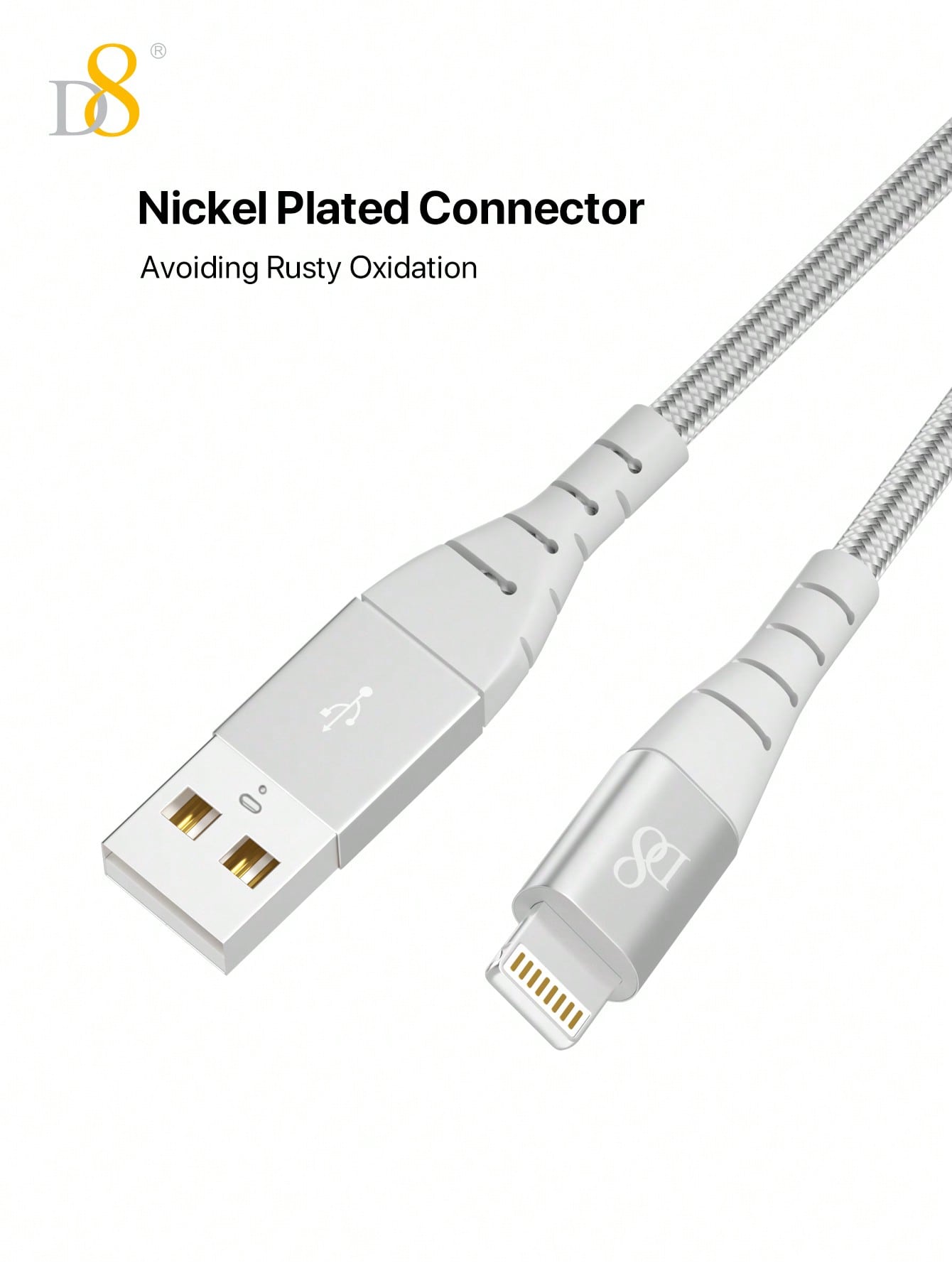 D8 아이폰 충전 케이블 (2개입) MFi 인증 | 1m (3.3FT) | USB-A to Lightning | 고속충전 & 데이터전송 | 나일론 브레이디드