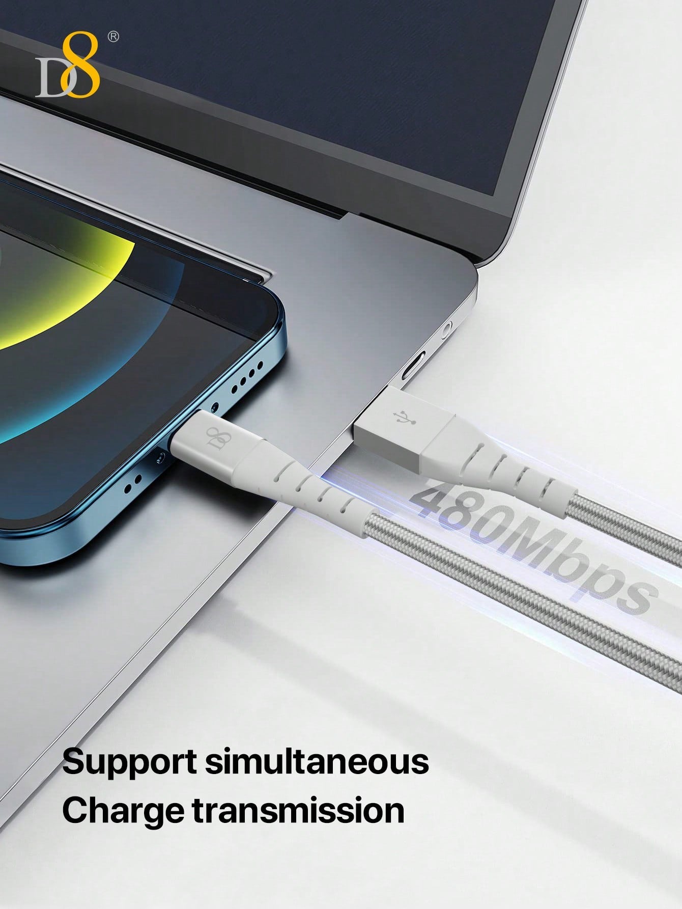 D8 아이폰 충전 케이블 (2개입) MFi 인증 | 1m (3.3FT) | USB-A to Lightning | 고속충전 & 데이터전송 | 나일론 브레이디드