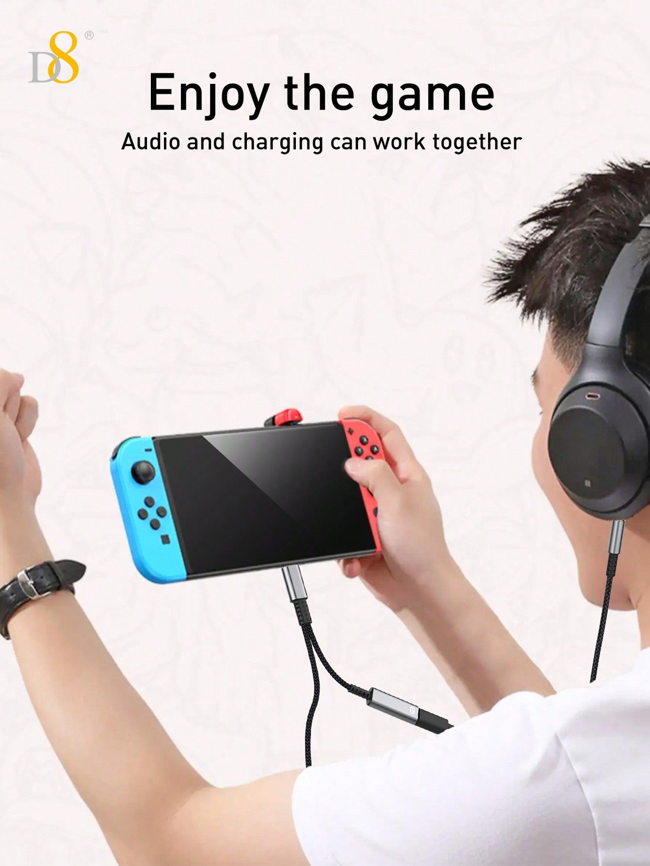 D8 USB-C to 3.5mm 오디오 + 충전 케이블 2-in-1 AUX & PD 60W 고속 충전 | 아이폰 16, 갤럭시 S24, 픽셀 등 호환 | 오디오+충전 동시 지원