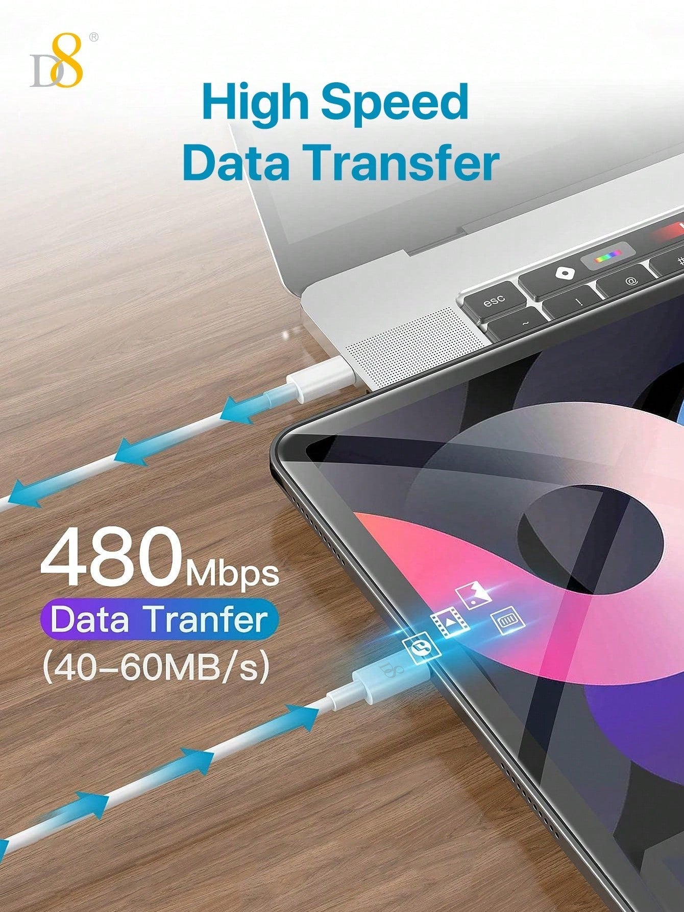 D8 USB-C to USB-C 케이블 3A 고속충전 | 1M & 2M 선택 가능 | 데이터 전송 | 아이폰 16, 맥북, 갤럭시 호환