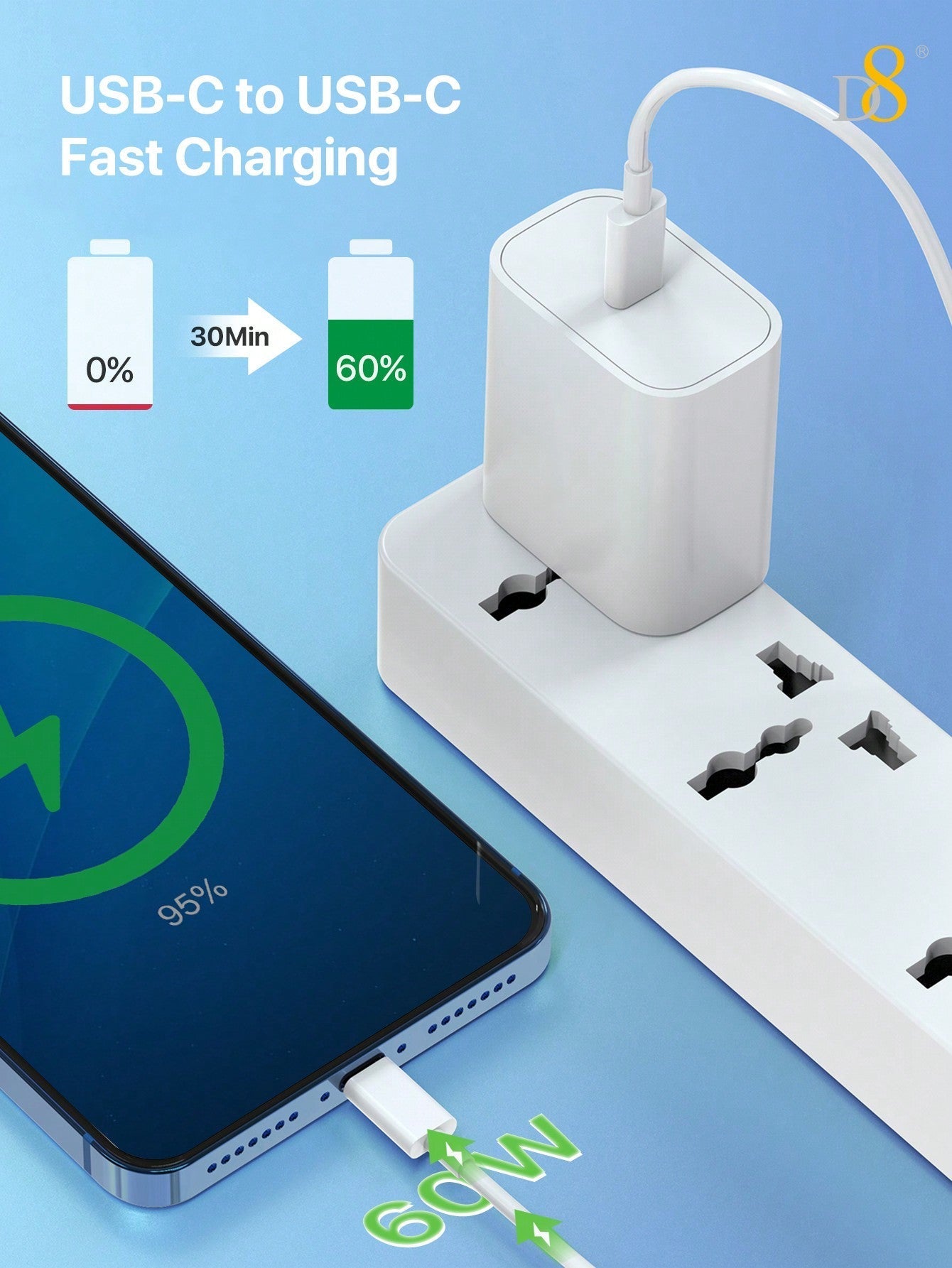D8 USB-C to USB-C 케이블 3A 고속충전 | 1M & 2M 선택 가능 | 데이터 전송 | 아이폰 16, 맥북, 갤럭시 호환