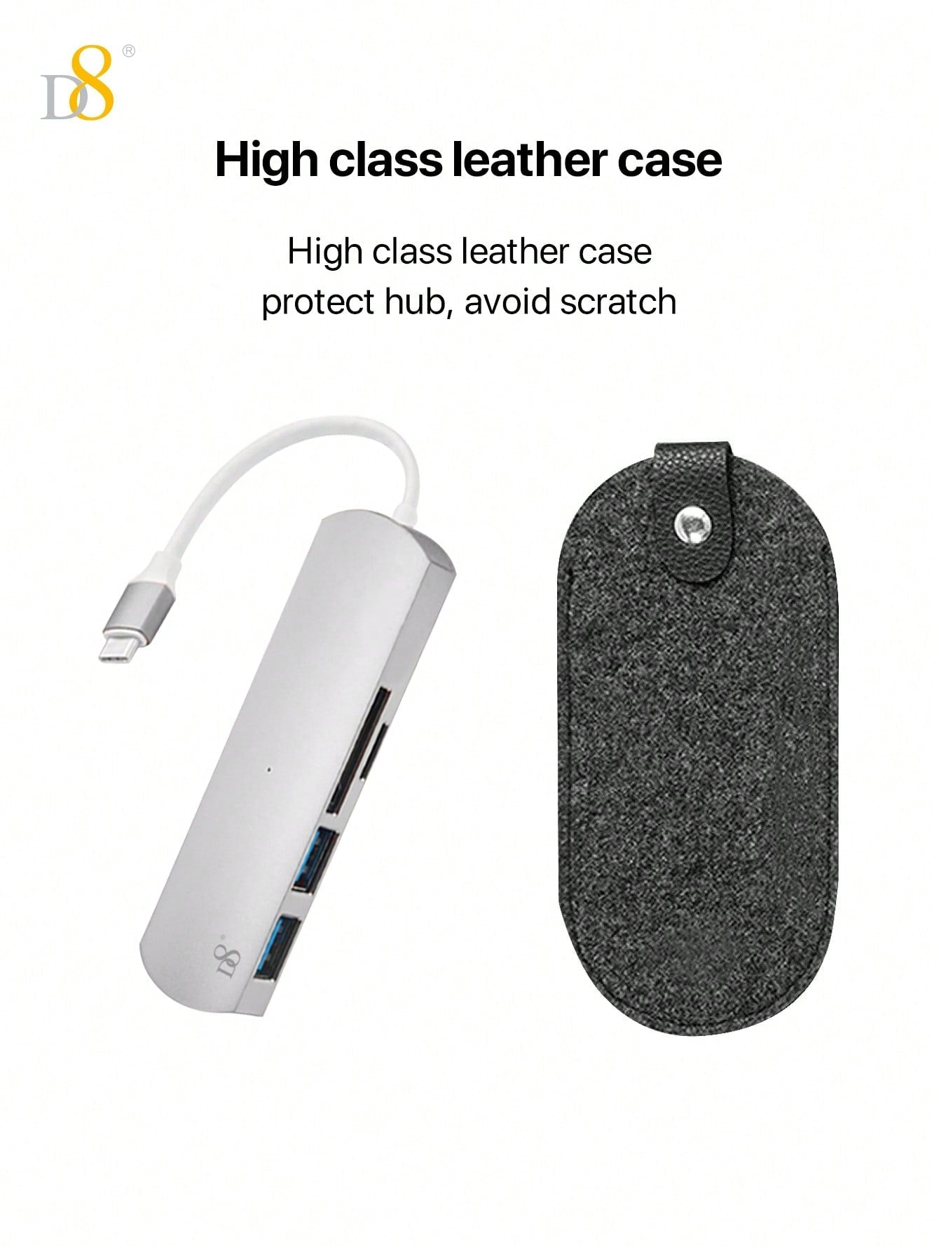 D8 4-in-1 USB-C 허브 USB-C · USB 3.0 x2 · SD/TF 리더기 탑재! 5Gbps 고속 전송 · 알루미늄 바디 · 플러그 앤 플레이