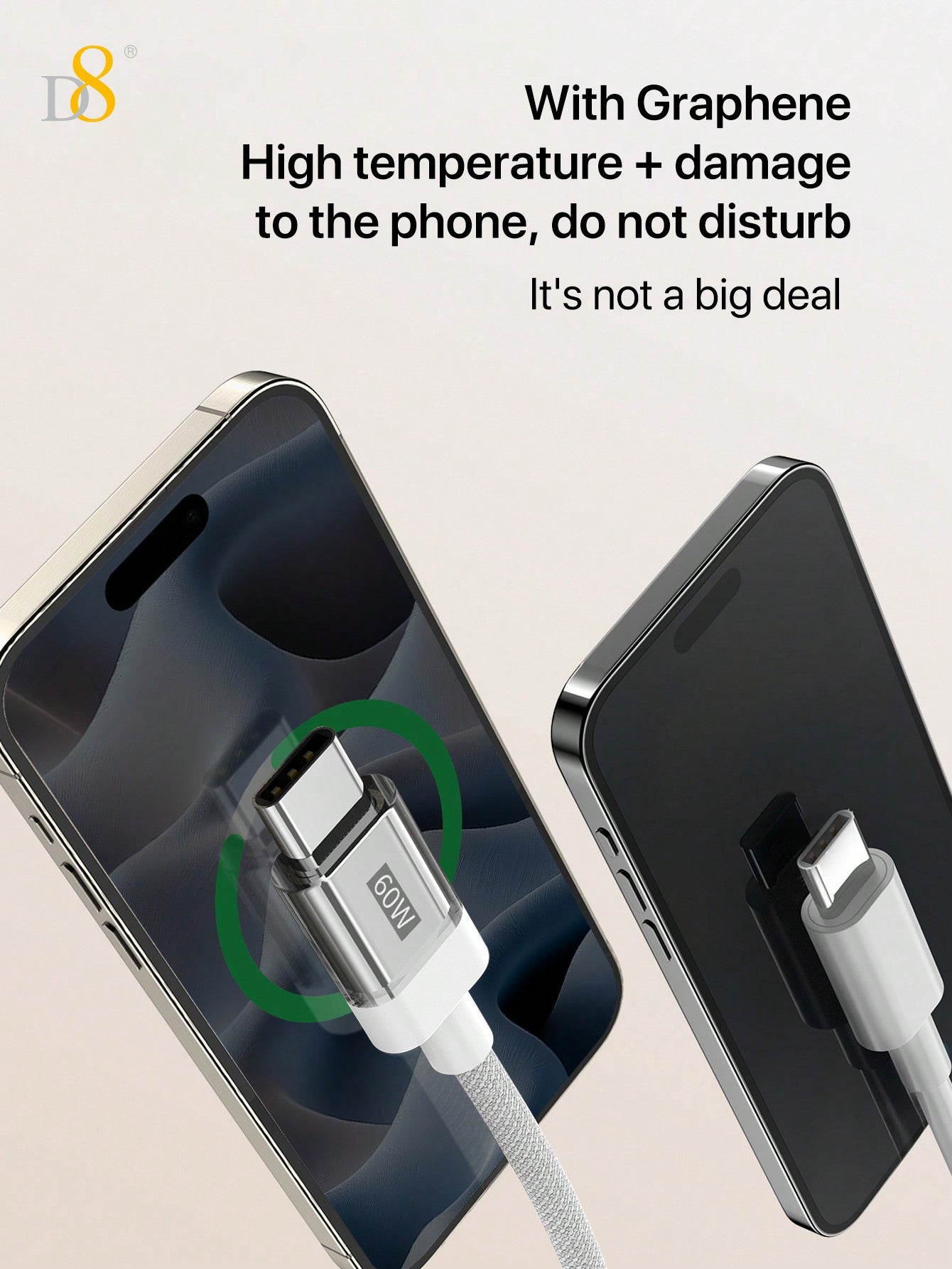 D8 USB-C 고속충전 케이블 (키체인 포함) 60W PD 지원 / 나일론 브레이드 / 실용적인 키링 디자인