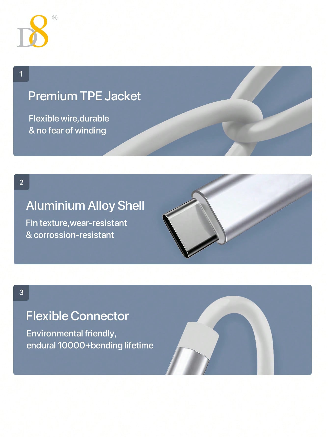 D8 USB-C to 3.5mm 오디오 케이블 (1m) – 아이폰 16·갤럭시 S24·아이패드 프로 완벽 호환 –