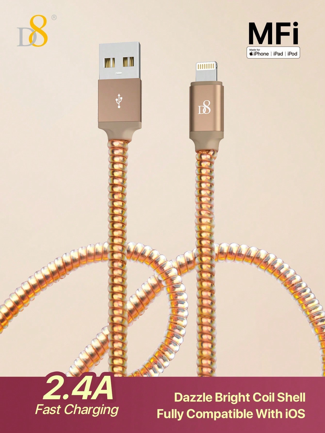 D8 MFi 인증 아이폰 충전 케이블 (USB-A to Lightning, 1M) 빠르고 안전한 2.4A 고속충전 | MFi 공식 인증 | 뛰어난 내구성