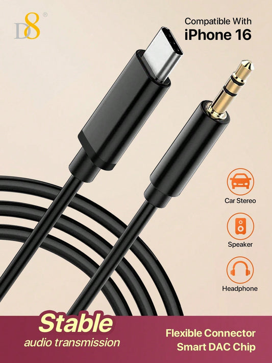 D8 USB-C to 3.5mm 오디오 케이블 (1m) iPhone 16, Galaxy S24, Pixel, iPad Pro 호환 | 고음질 | 내구성 강화 | 차량 & 이어폰 연결 최적화