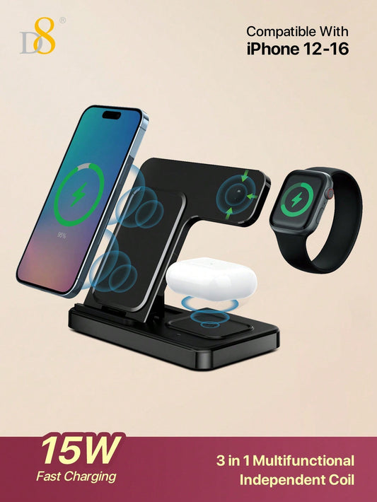 D8 3-in-1 무선 충전기 iPhone + Apple Watch + AirPods 동시 충전 | 애플 유저 필수템 | 선물용 추천