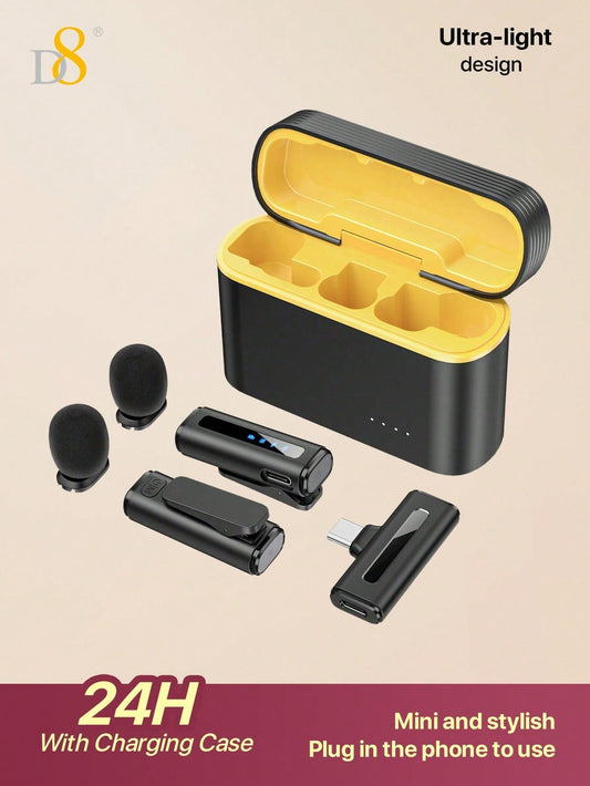 D8 무선 라발리에 마이크 (USB-C 타입) 초고음질 자동 싱크 & 노이즈 캔슬링 / 최대 24시간 녹음 / iPhone 15 & Android 완벽 호환